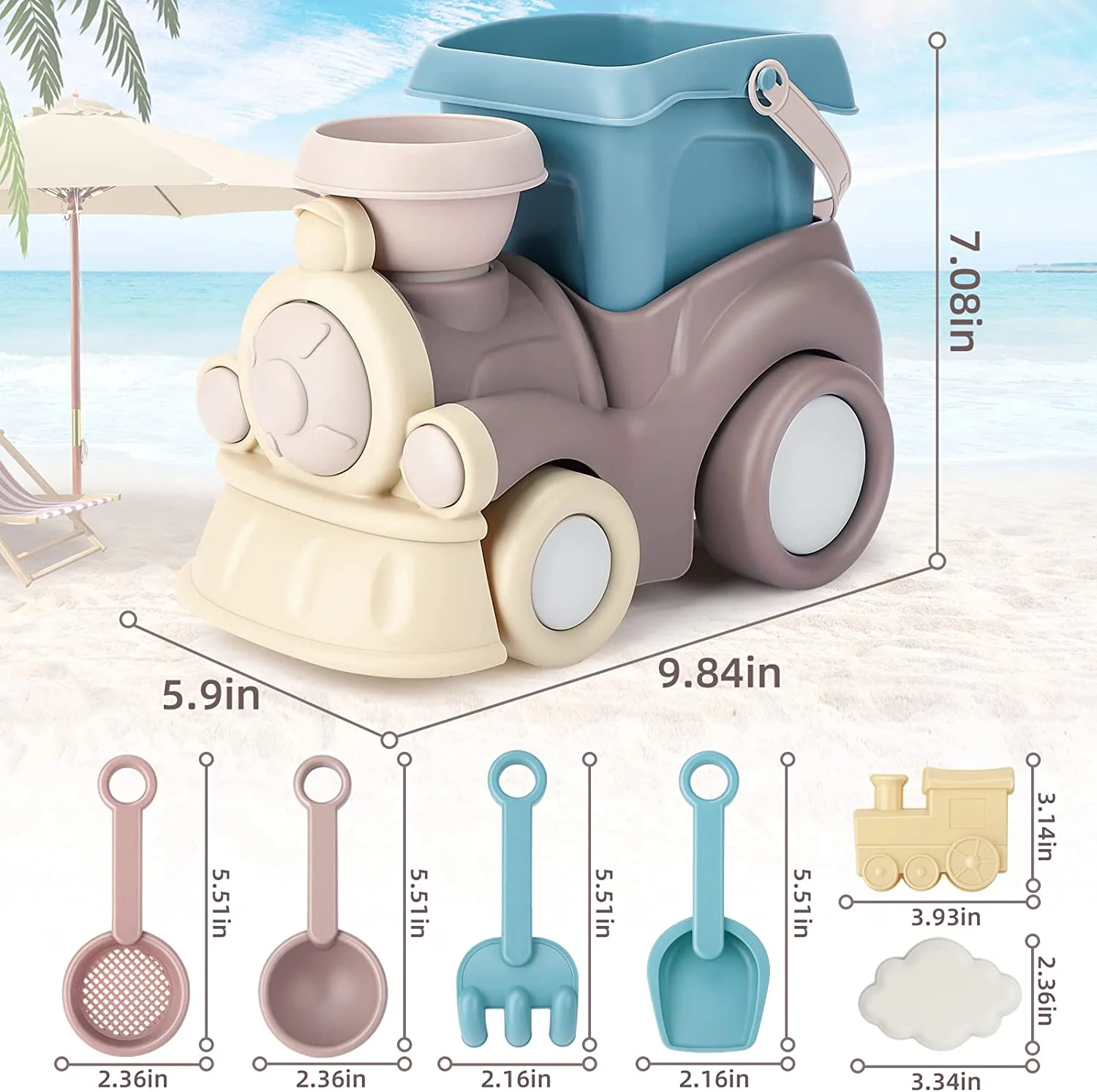 Beach Toys, Sand Toys for Toddlers, Sandbox Toys Includes Beach Bucket, Truck Toy, Scoop, Trowel, Colander, Rake, Sand Castle Toys