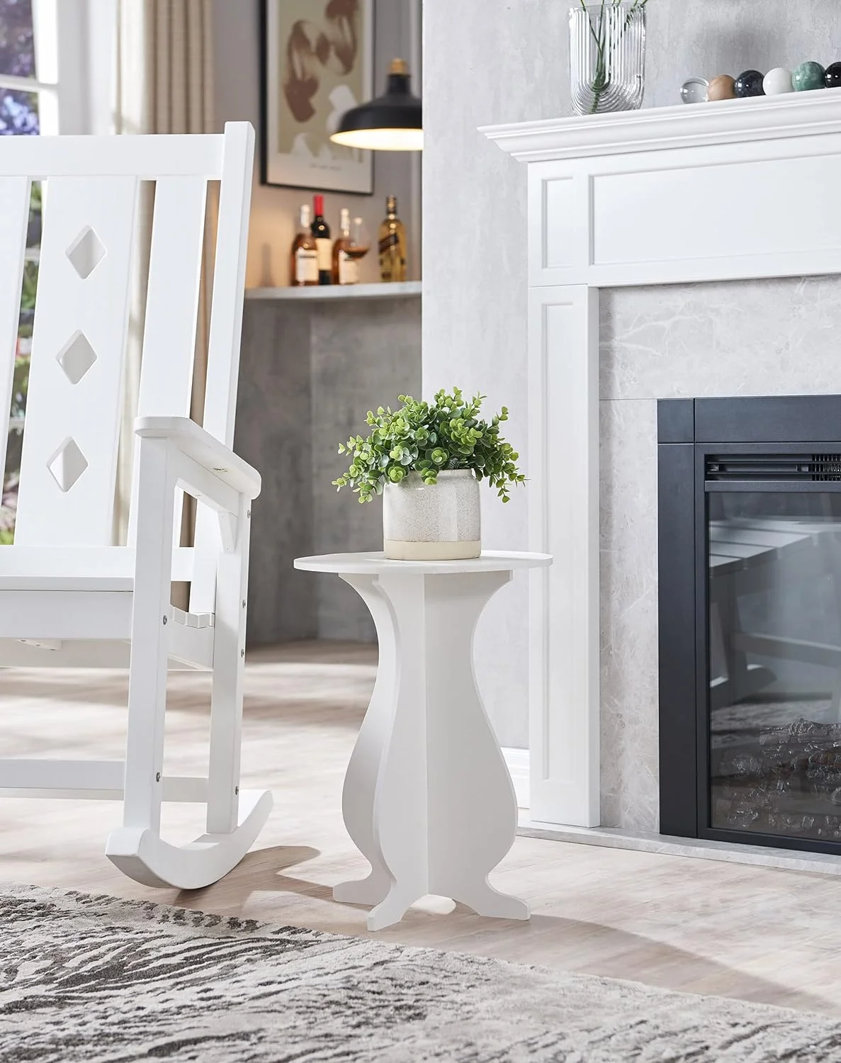 Carver Side End Table Plant Stand for Living Room, Bedroom, White