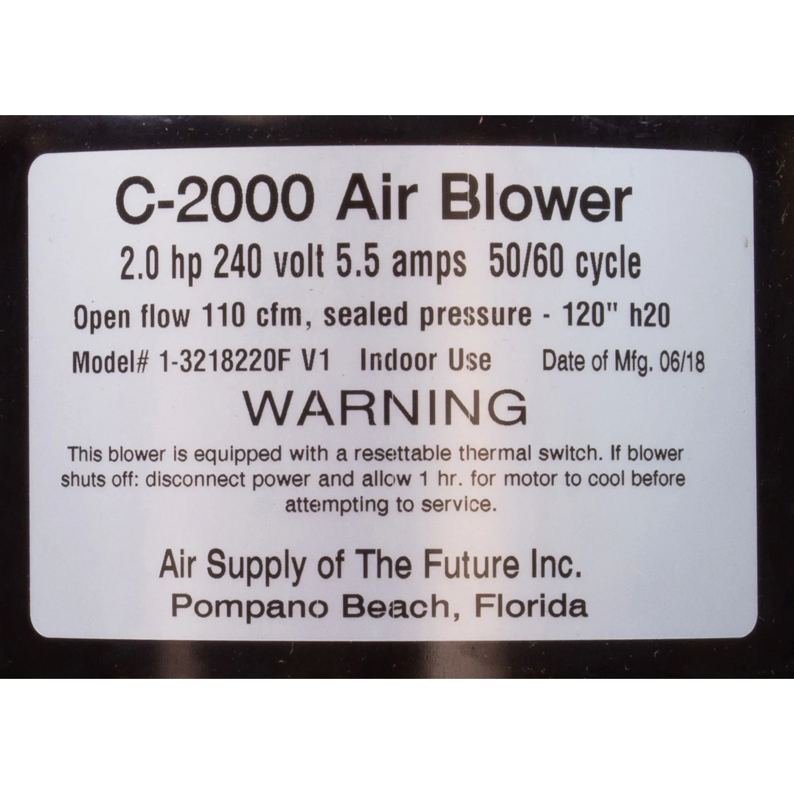 Blower, Air Supply Comet 2000, 1.5hp, 230v, 4.2A, 4ft AMP