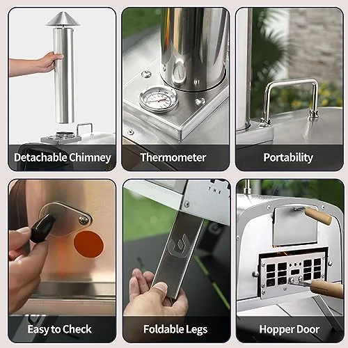 Outdoor Wood Fired Pizza Oven Portable Pellet Pizza Ovens for Outside,Pizza Maker with Pizza Stone, Pizza Peel, Waterproof Cover (Silver)