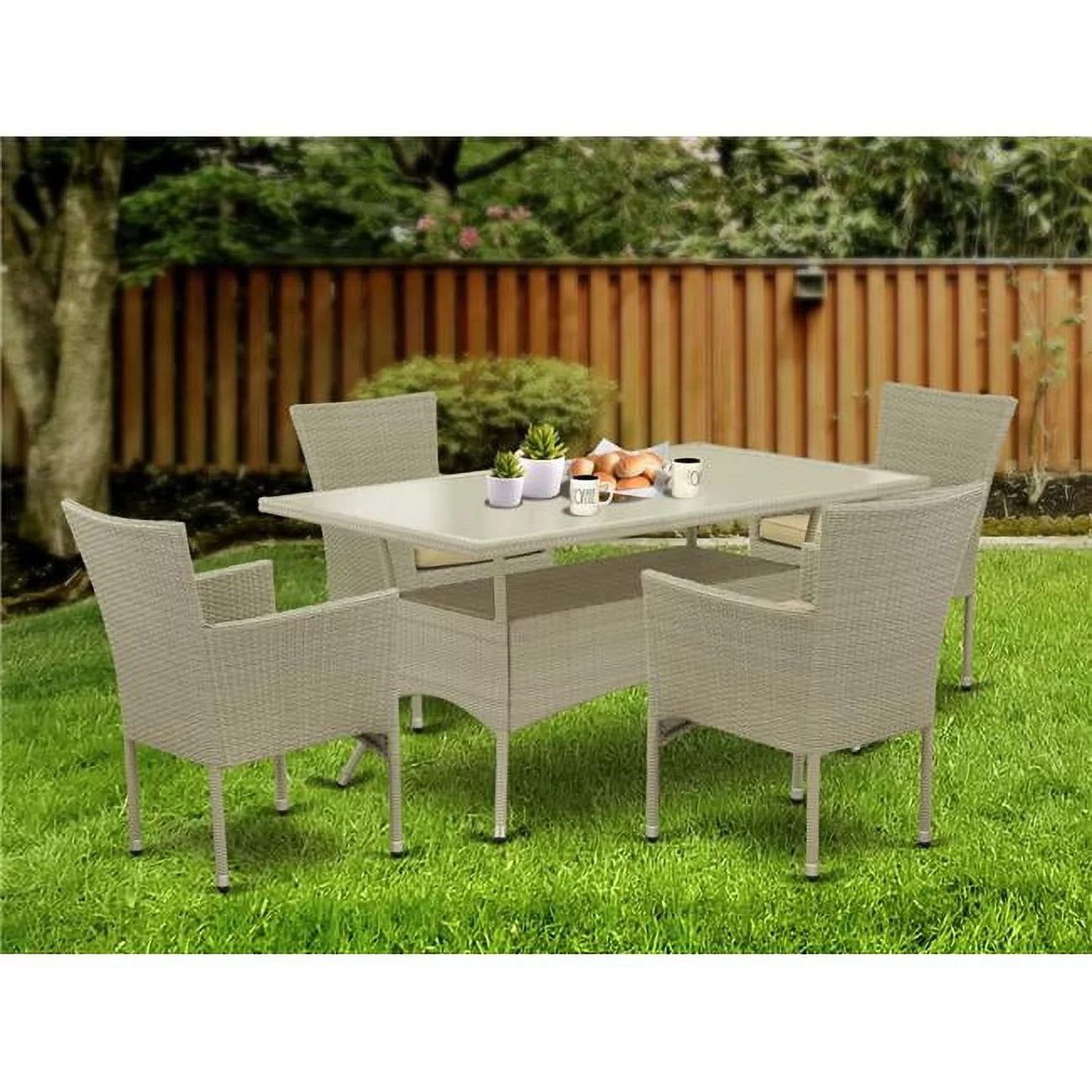 East West Furniture  5 Piece Oslo Outdoor-furniture Natural Color Wicker Dining Set - Natural