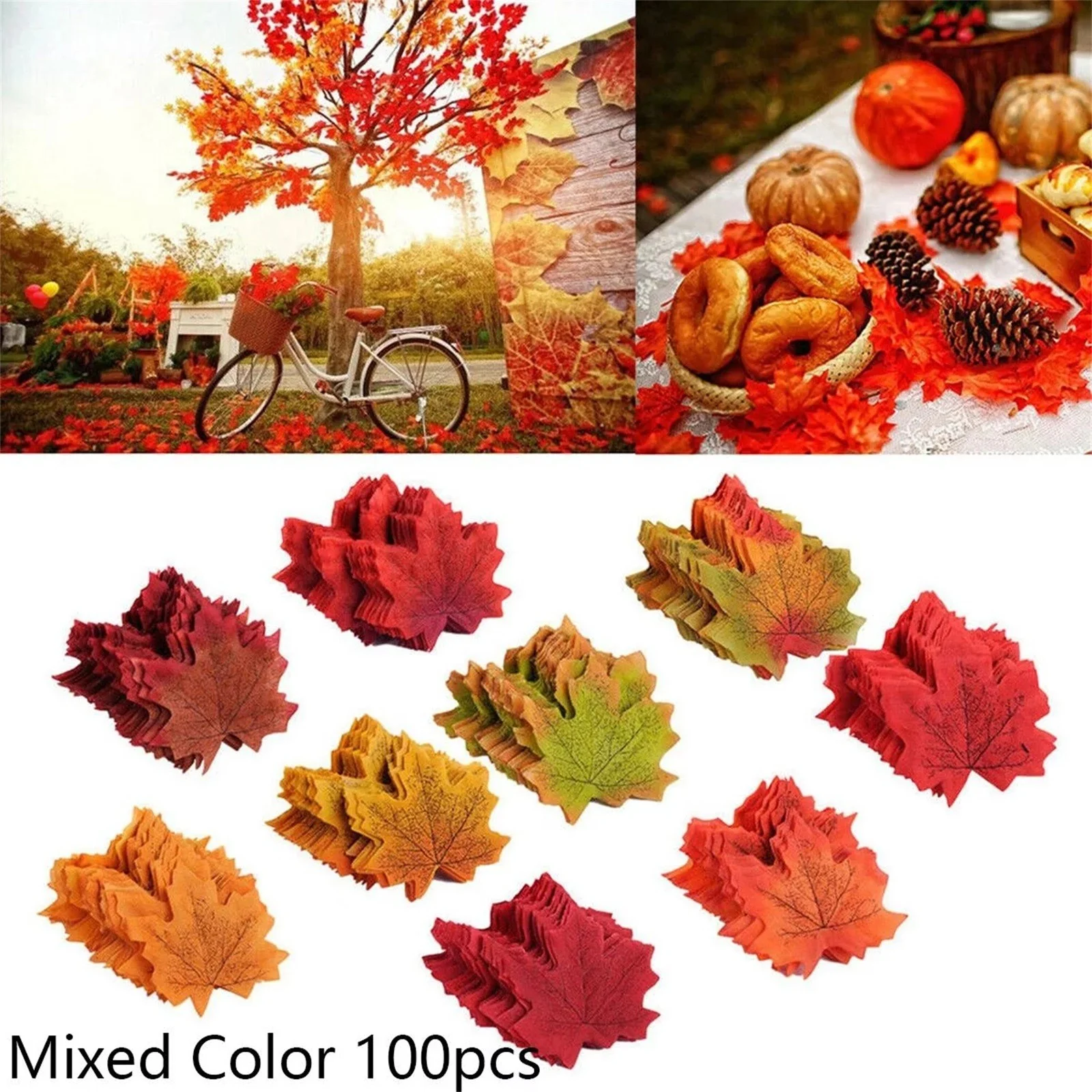 Yeetfub Fake Flowers for Outdoors 100 Pcs Autumn Maple Leaf Fall Silk Leaves Fadeless Artificial Flower Craft Wedding Party Decor Red for Wedding Home Faux Flowers Bulk Gift for Mothers Day