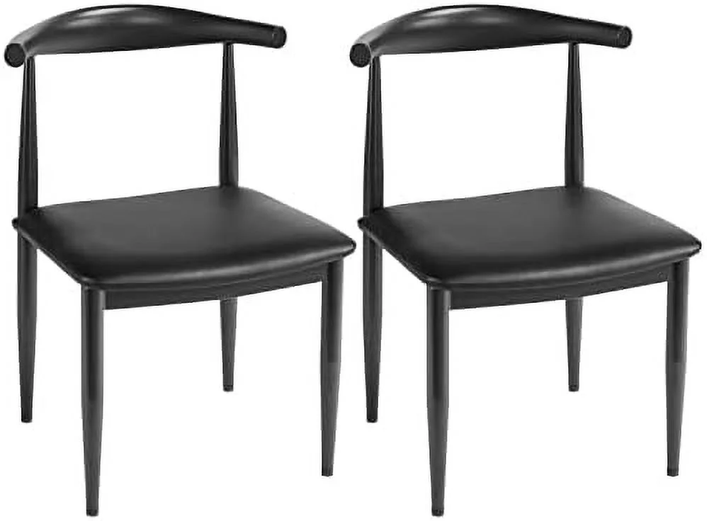 LNSETGC 2pcs Dining Chairs Mid Century Armless with Backrest Fabric Leather Seat Metal Legs for Kitchen Living Room Chair - Black