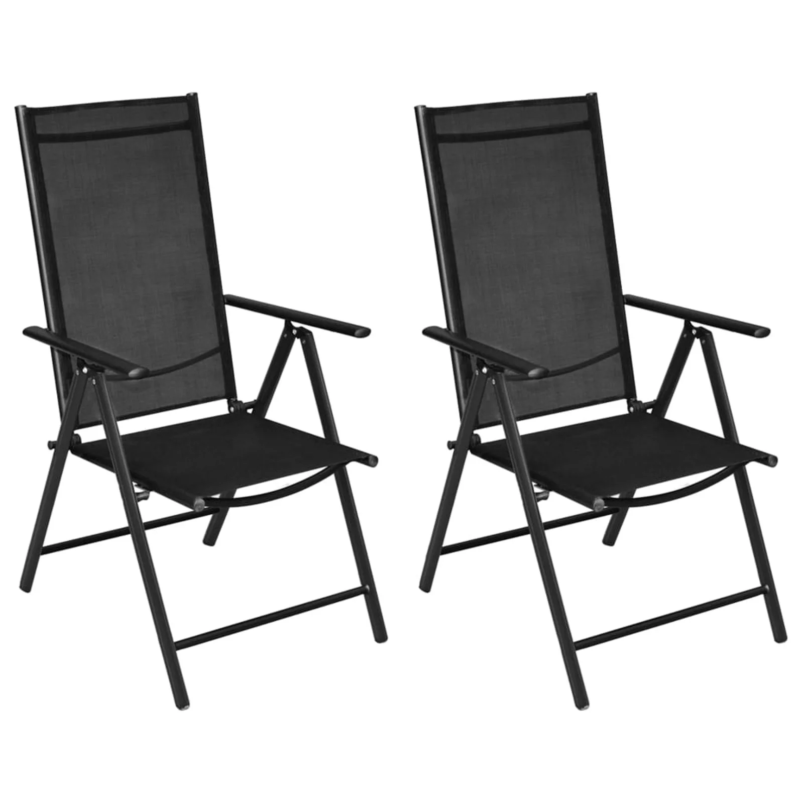 Dcenta 2 Piece Folding Chairs Aluminium and Textilene Black Backrest Adjustable  Dining Chair for Garden Patio, Backyard, Poolside 21.3 x 28.7 x 42.1 Inches (W x D x H)