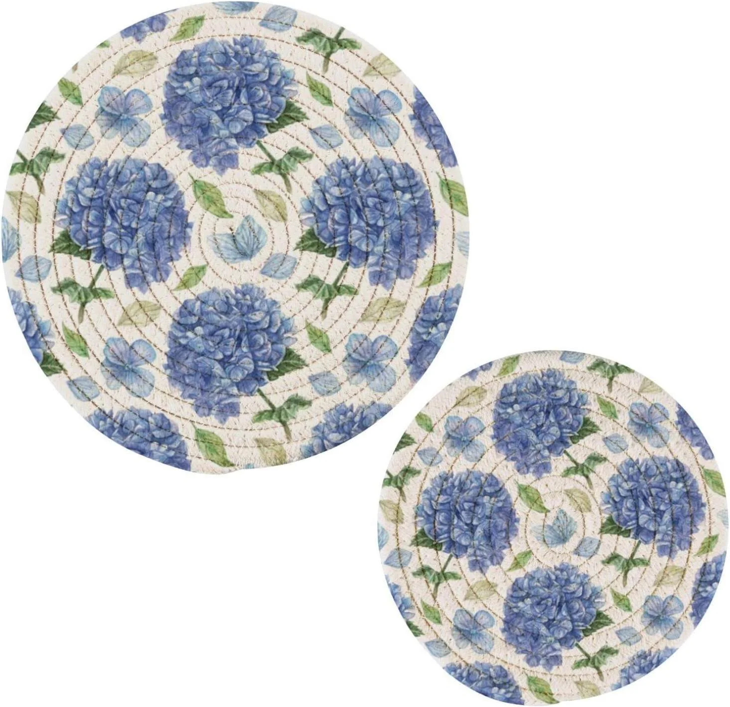Dreamtimes Blue Hydrangea Watercolor Pot Holders Set Trivet Hot Pads Potholder Cotton for Kitchen DecorWeave Pot Mat Cooking Baking Decor Home