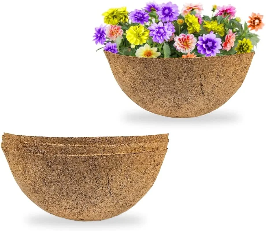Liners For Planters Hanging Basket Liners Replacement nut Liners For Planters Basket Liners Wire Baskets Round Window Box Liners Natural Coir Fiber Plant Liner, 14 Inches, 4 Pack