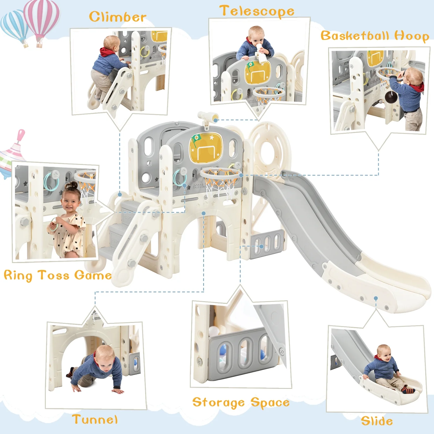 Experience Exciting and Active Fun with this Vibrant and Interactive Fun Freestanding Castle Climbing Crawling Playhouse for Kids! This Thrilling Kids Slide Playset Features a Challenging