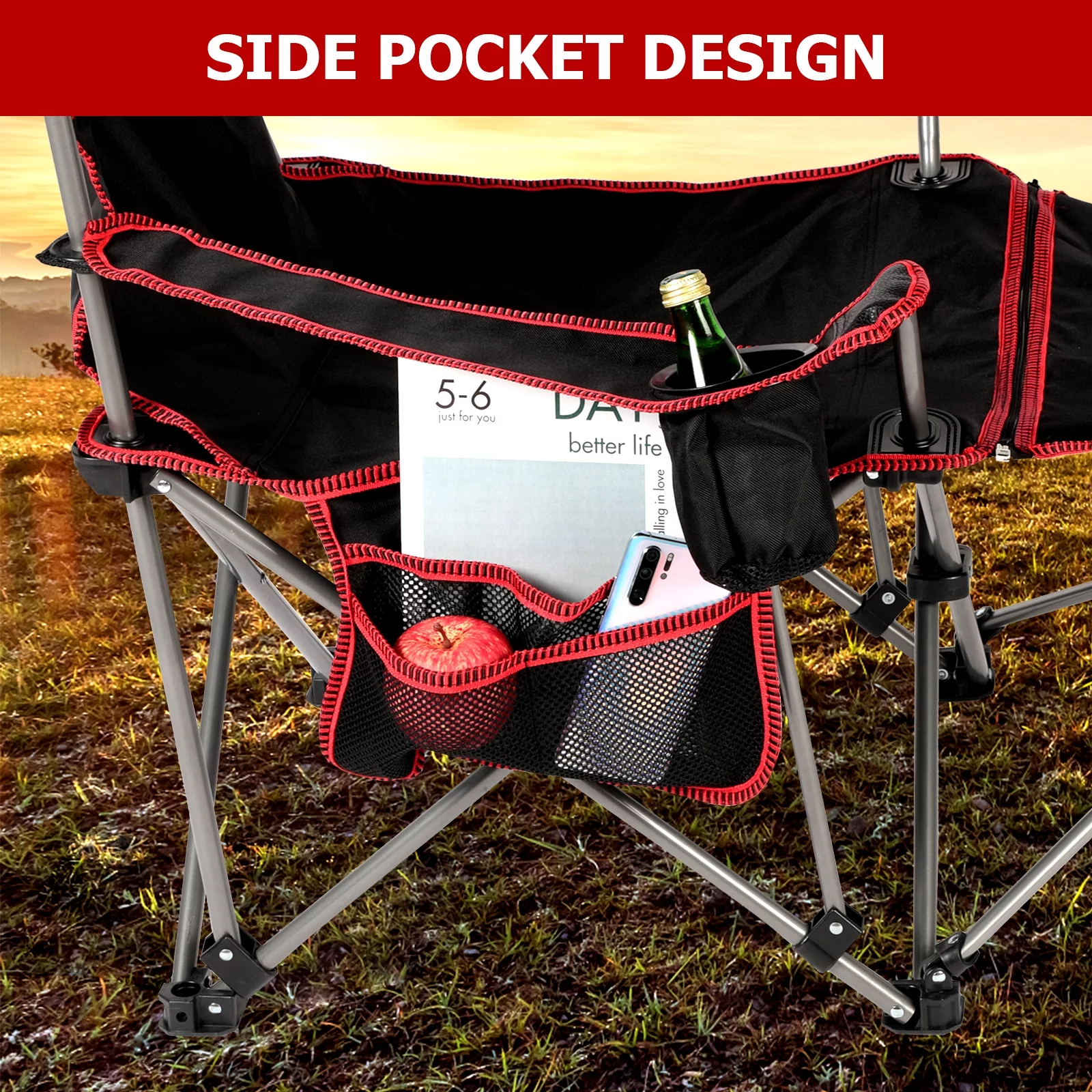 General Removable Footrest Reclining Camping Chair, 1-Pack, Black