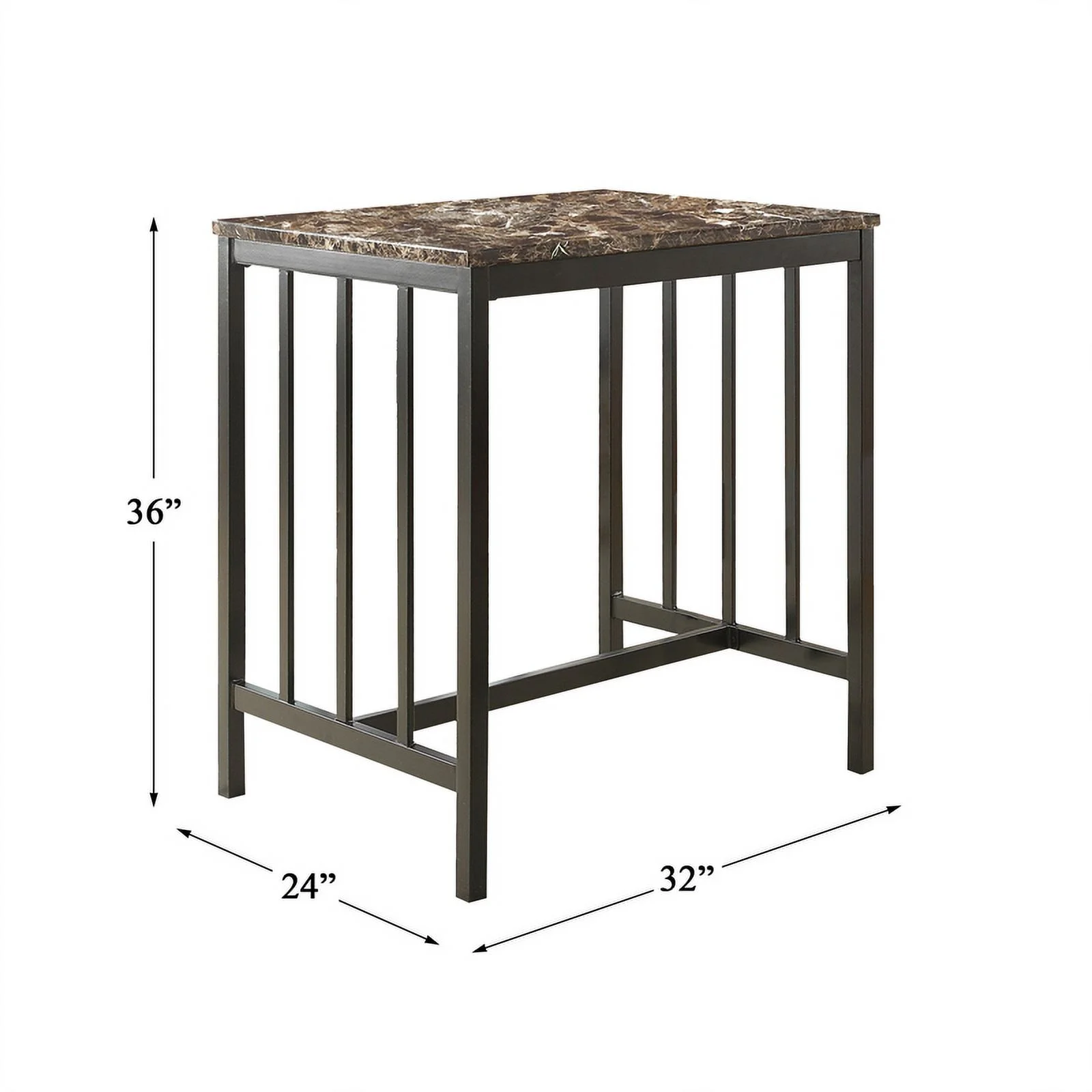 Pemberly Row 3 Piece Faux Marble Top Counter Height Dining Set in Black