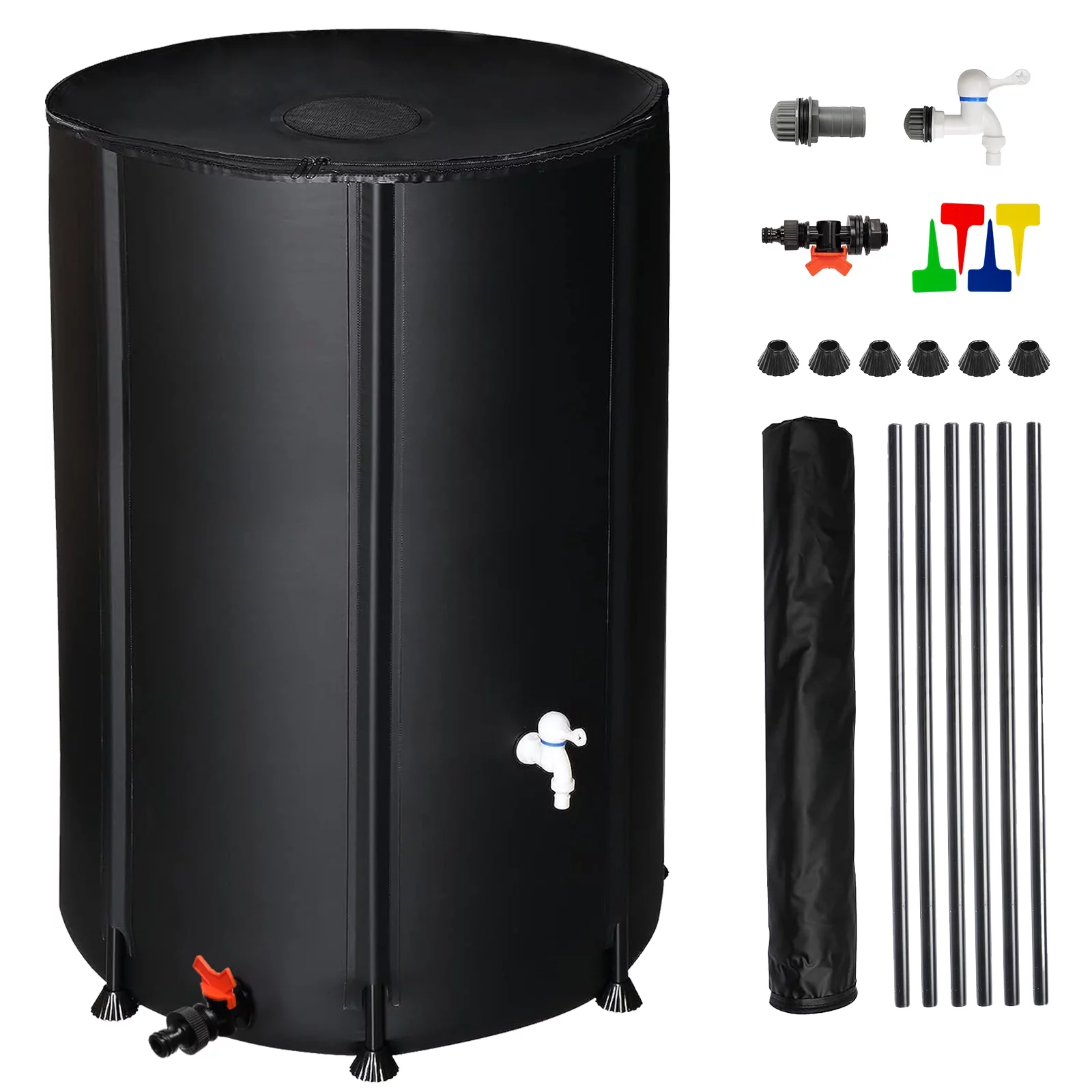 100 Gallon Black Folding Rain Barrel Water Collector with Spigot and Overflow Valve - Eco-Friendly Outdoor Water Storage Solution