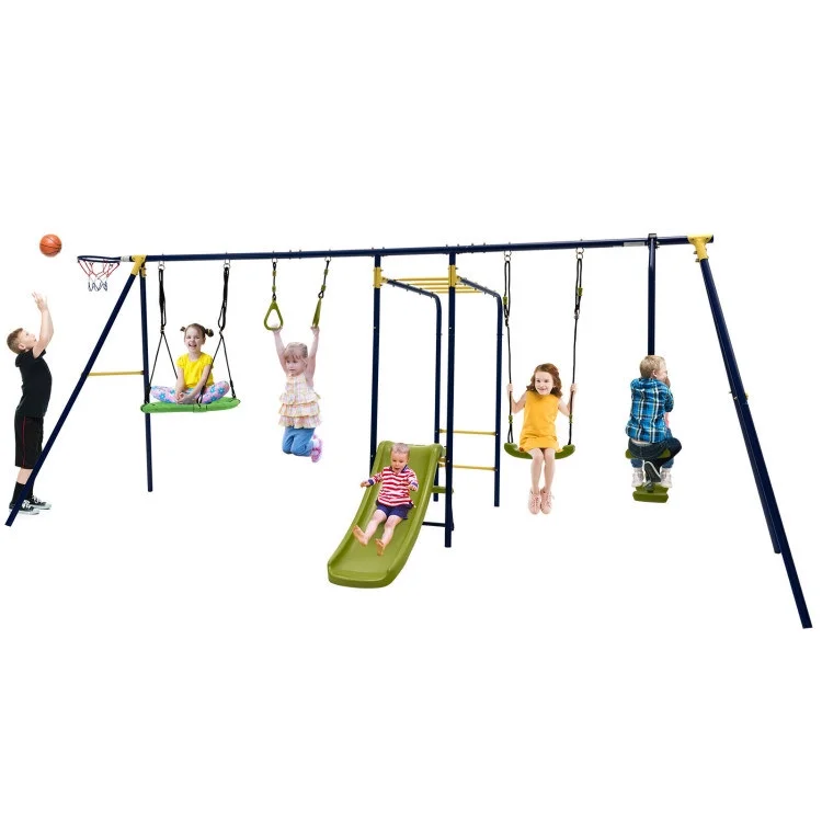 Versatile 7-in-1 Outdoor Swing Set - 2 packages - 96.0 - Experience endless fun and adventure with our swing set!