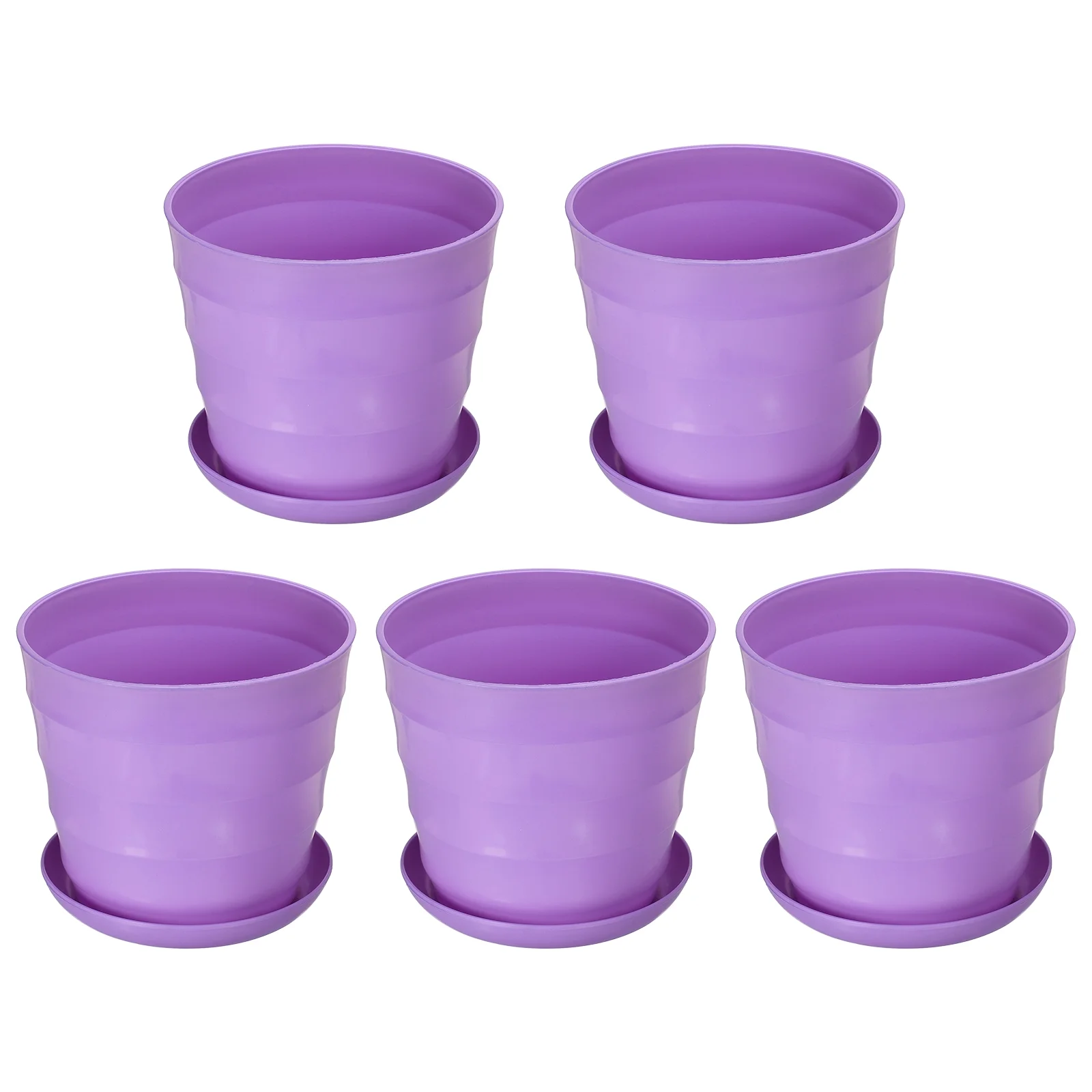 Uxcell 8 Inch Plastic Plant Pots Flower Planters with Drainage Holes and Tray, Purple 5 Pack