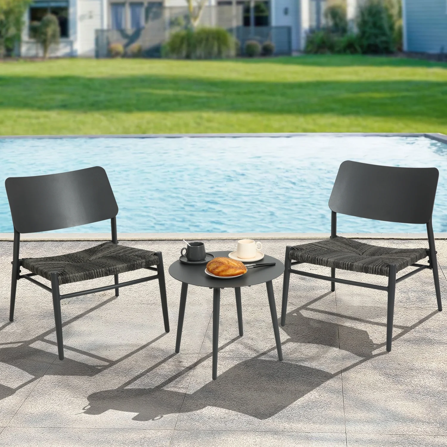 Elegant Light Gray Aluminium 3 Piece Bistro Table and Chairs Set - Perfect Addition to Your Backyard  Garden  or Living Room - Stylish Outdoor Furniture Collection