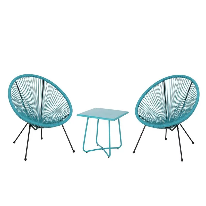 Yanais Outdoor Woven 3 Piece Chat Set, Teal and Black
