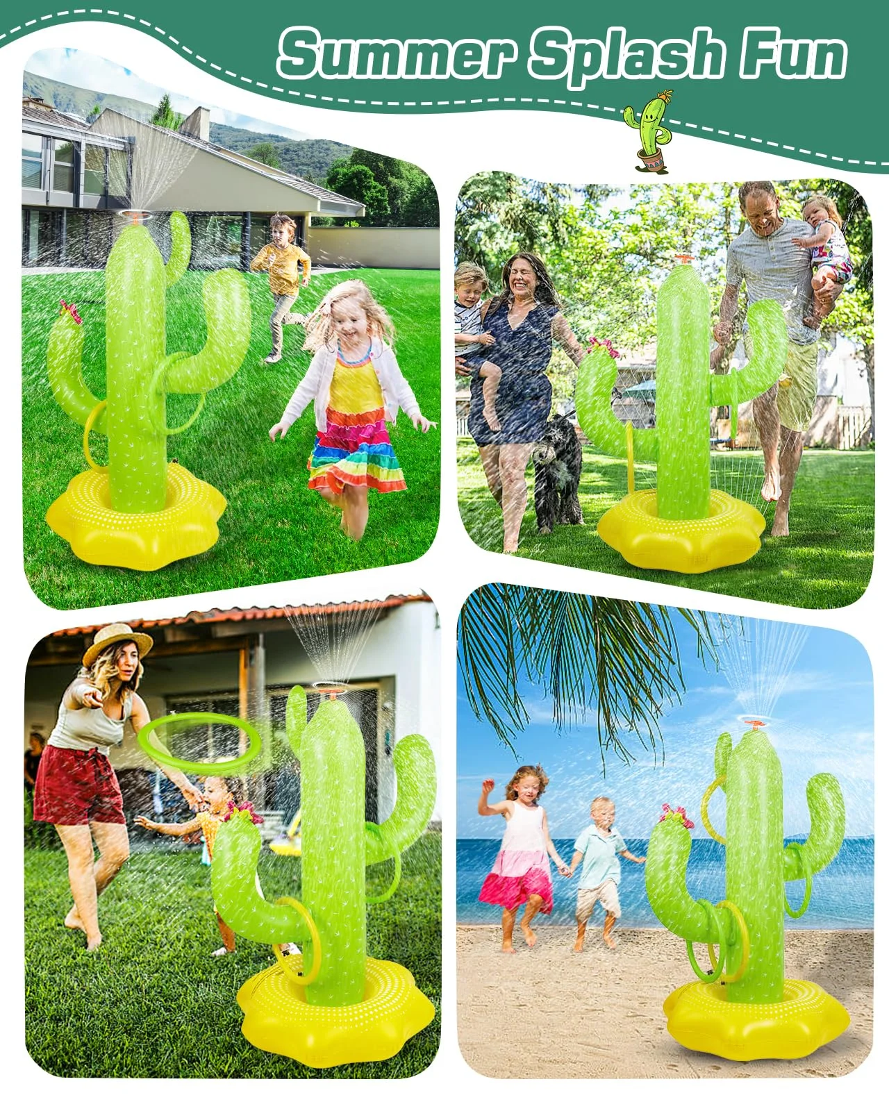 Anpro Water Sprinkler for Kids, Inflatable Cactus Spray Sprinkler Kids Outdoor Splashing Fun Activity, Summer Water Sprinkler Spray Toy for Yard, Lawn