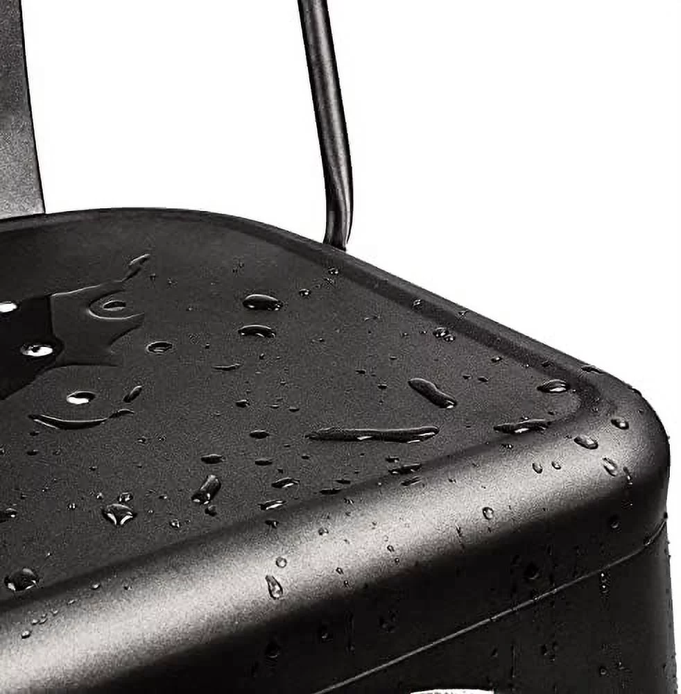 Metal Dining Chairs Indoor-Outdoor Use Stackable Kitchen Chair Trattoria Side Chic Dining Bistro Cafe Chairs With Back Set Of 4 (Black)