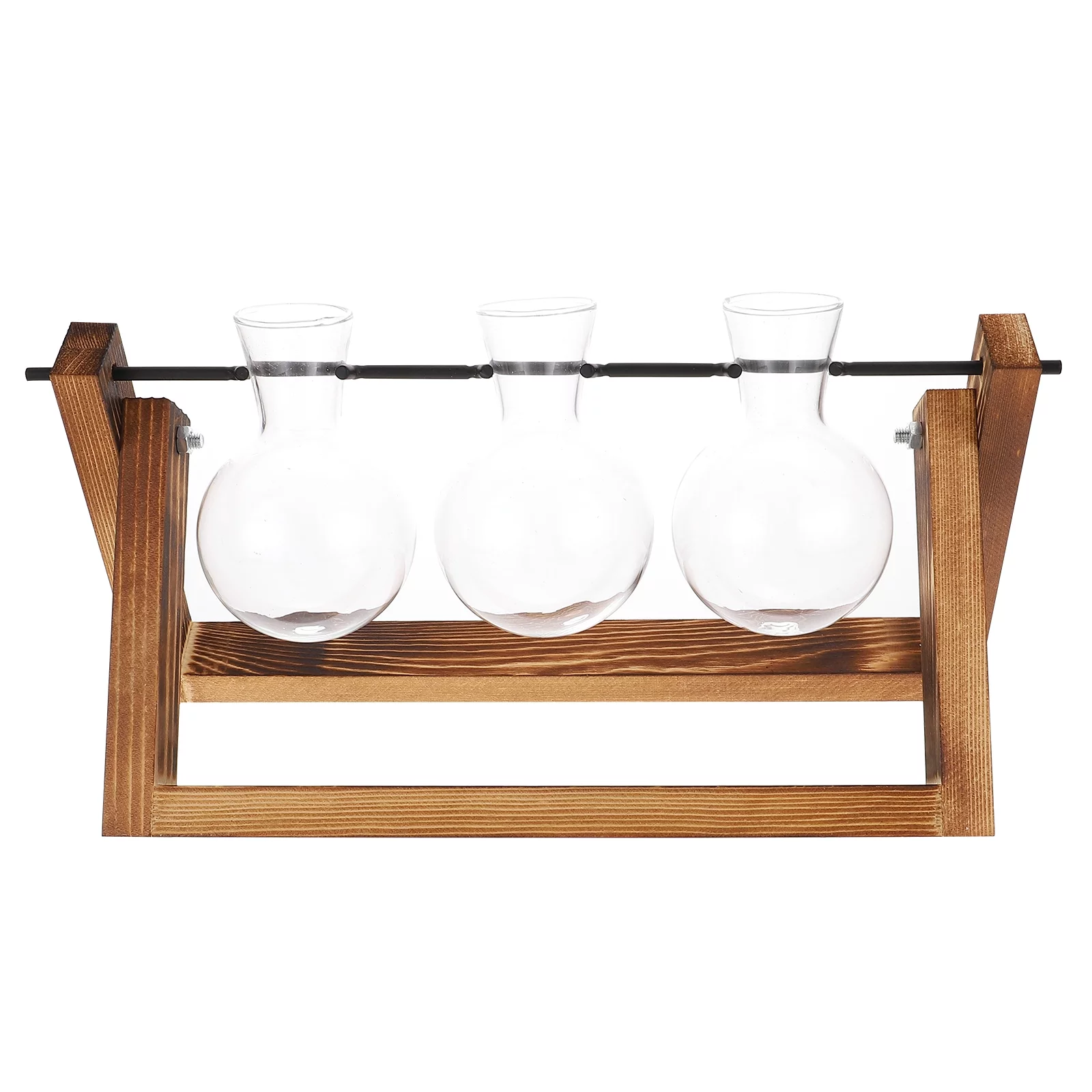 Hydroponic Container Pots for Plants Terrarium Bulb Swivel Holder Retro Tabletop with Wooden Stand Propagation Station