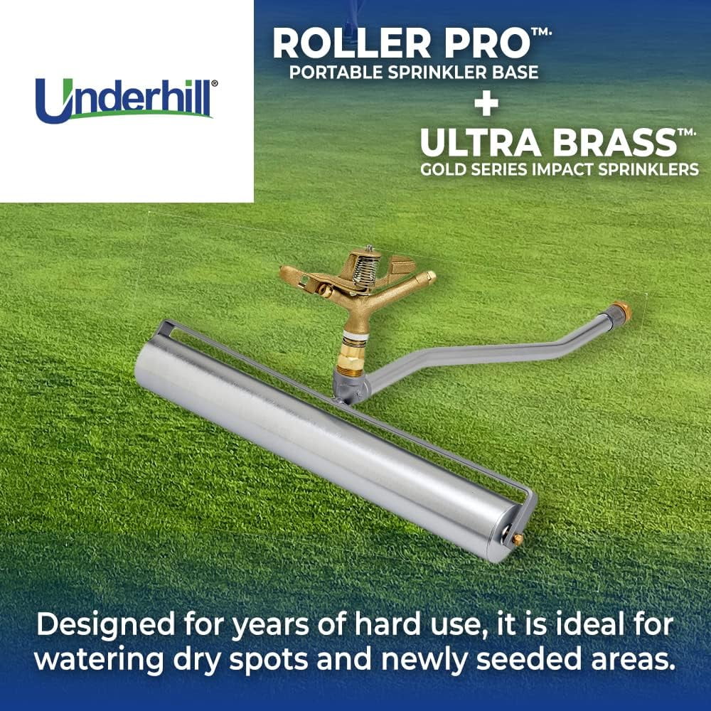 Rollerpro 22-Inch Portable Sprinkler System Base With 1-Inch Full Circle Brass Impact Sprinkler, 1-Inch FHT X 1-Inch FPT, Includes 3/4-Inch Hose Or Sprinkler Adapters, A-RP221-SI100F