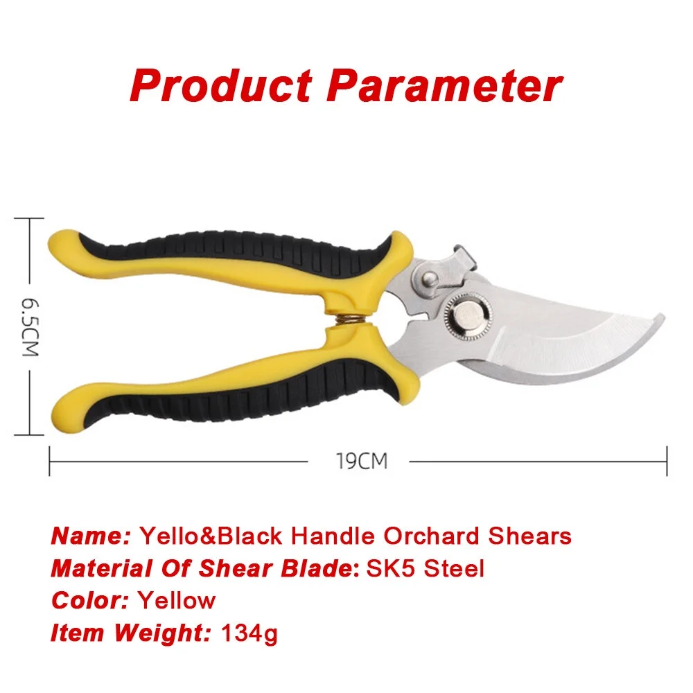 Orchard Shears Garden Scissors Multi-Function Durable Yellow&Black Hand Shank Pruning Shears