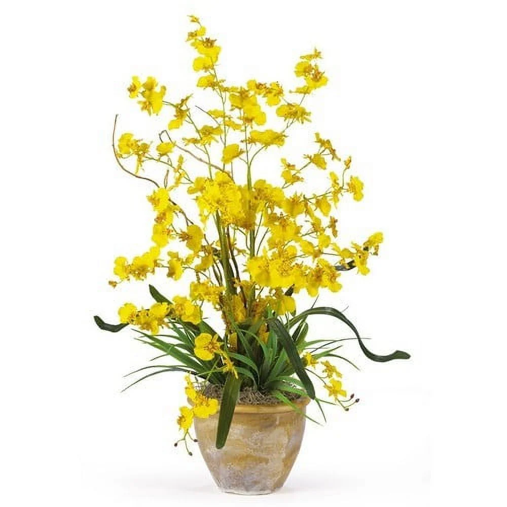 Nearly Natural Dancing Lady Artificial Orchid Artificial Flower Arrangement, Yellow