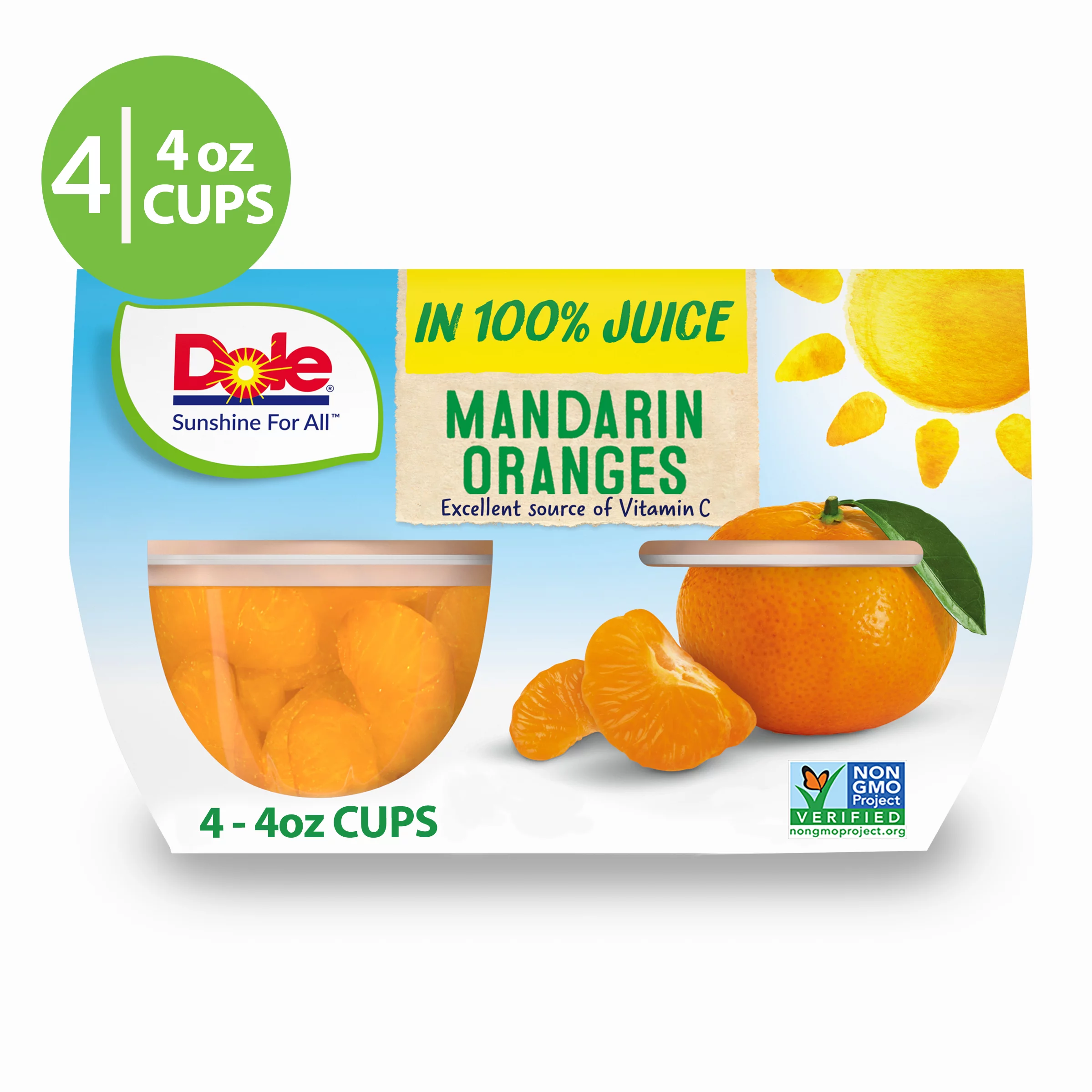 (4 pack) Dole Fruit Bowls Mandarin Oranges in 100% Fruit Juice, 4 oz (4 Cups)