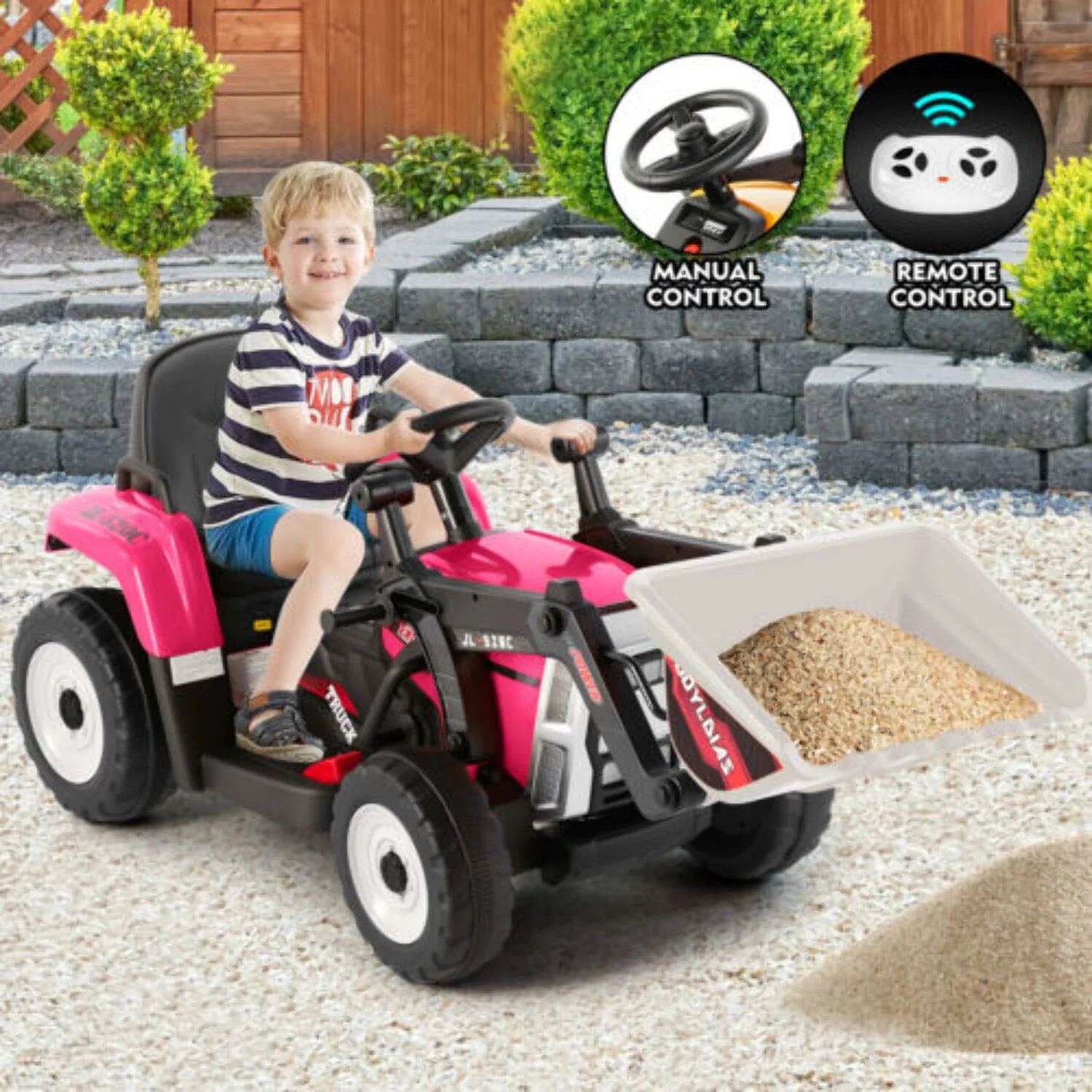 12V Kids Ride On Excavator with Music and Remote Control - 3 Speed Options