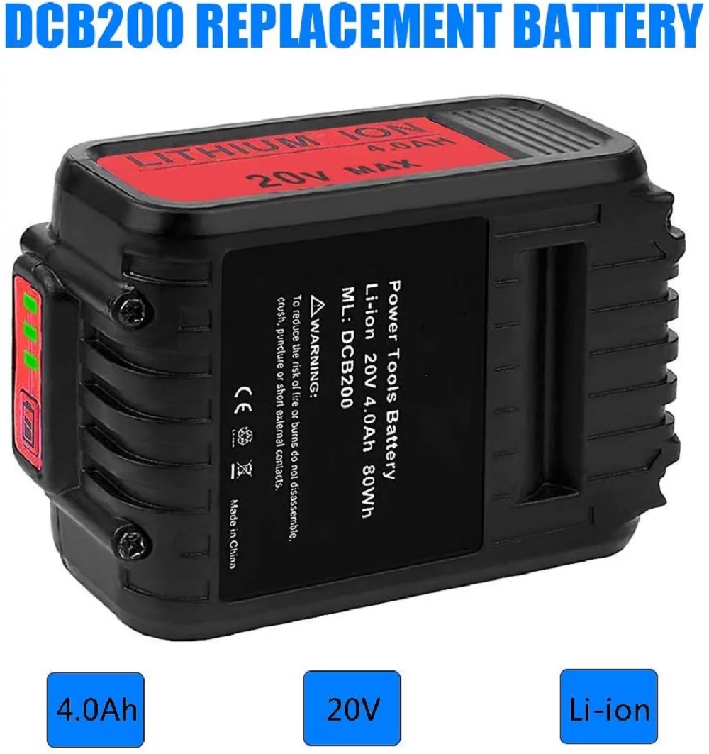 DCB200 4.0Ah Dewalt Replacement Battery Compatible with 20V Max DCB206 DCB205-2 DCB200
