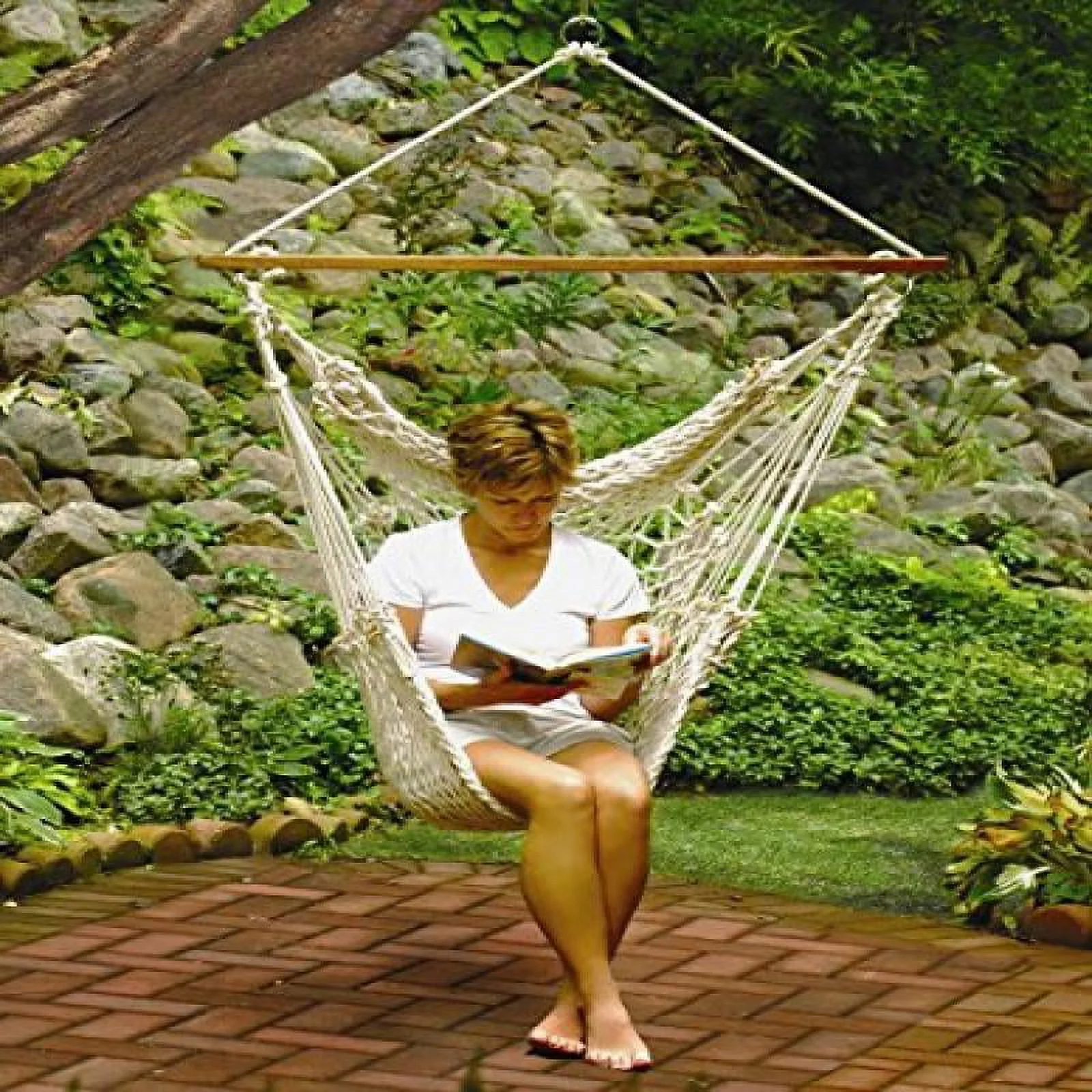 Algoma Hanging Cotton Rope Net Hammock Chair for Trees Porches Patios and Indoors.