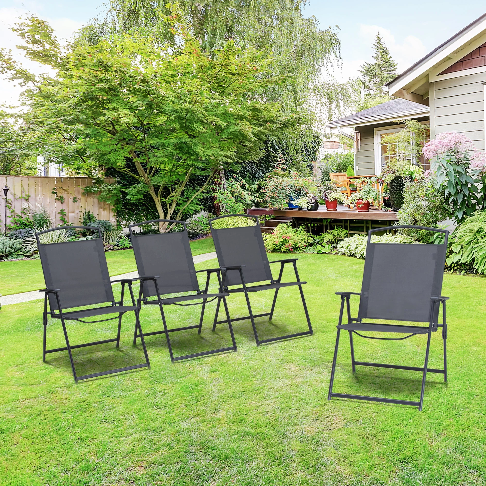 Crestlive Products Outdoor Chairs Set of 4 Patio Folding Dining Chairs Gray