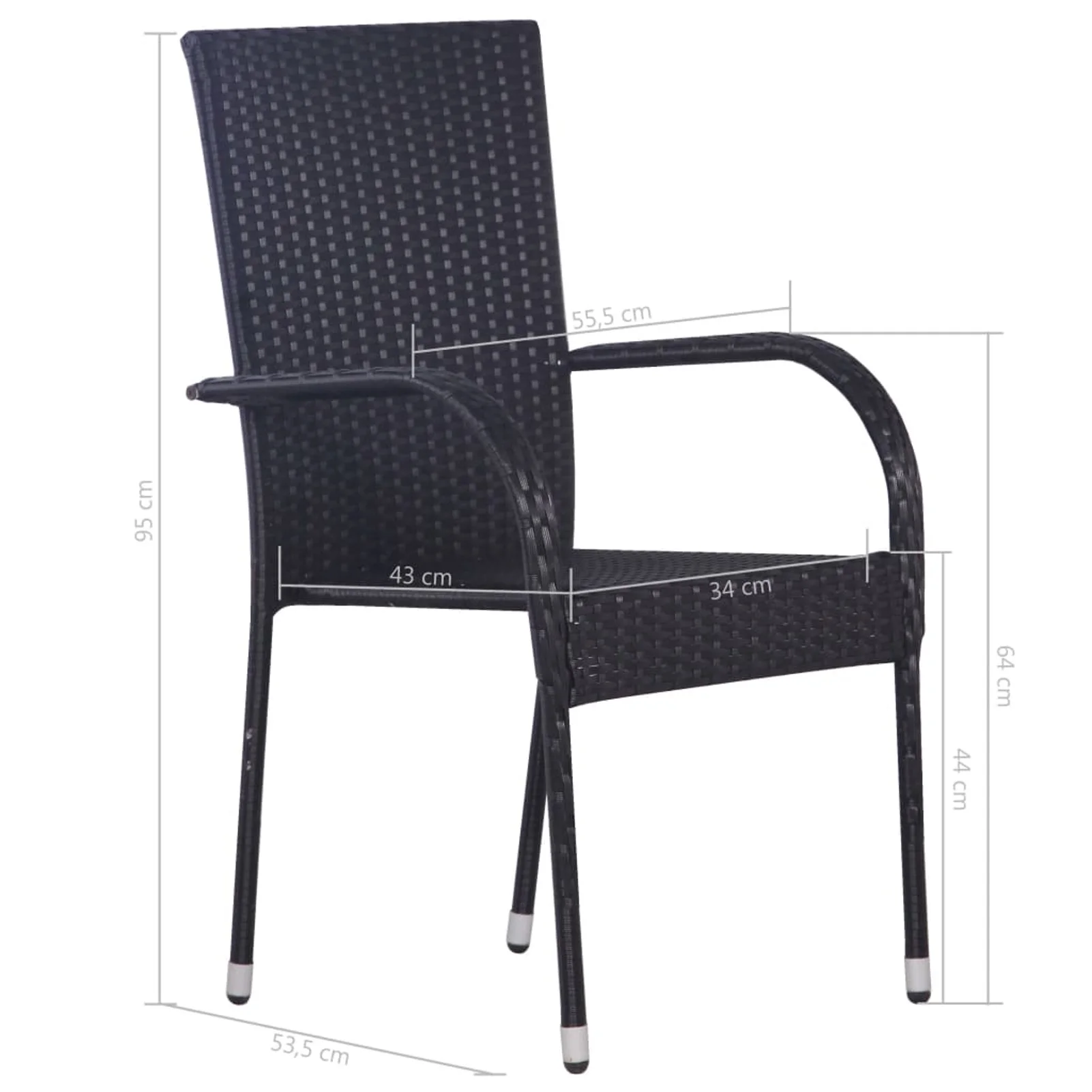 ametoys Stackable Patio Chairs 2 pcs Poly Rattan Black