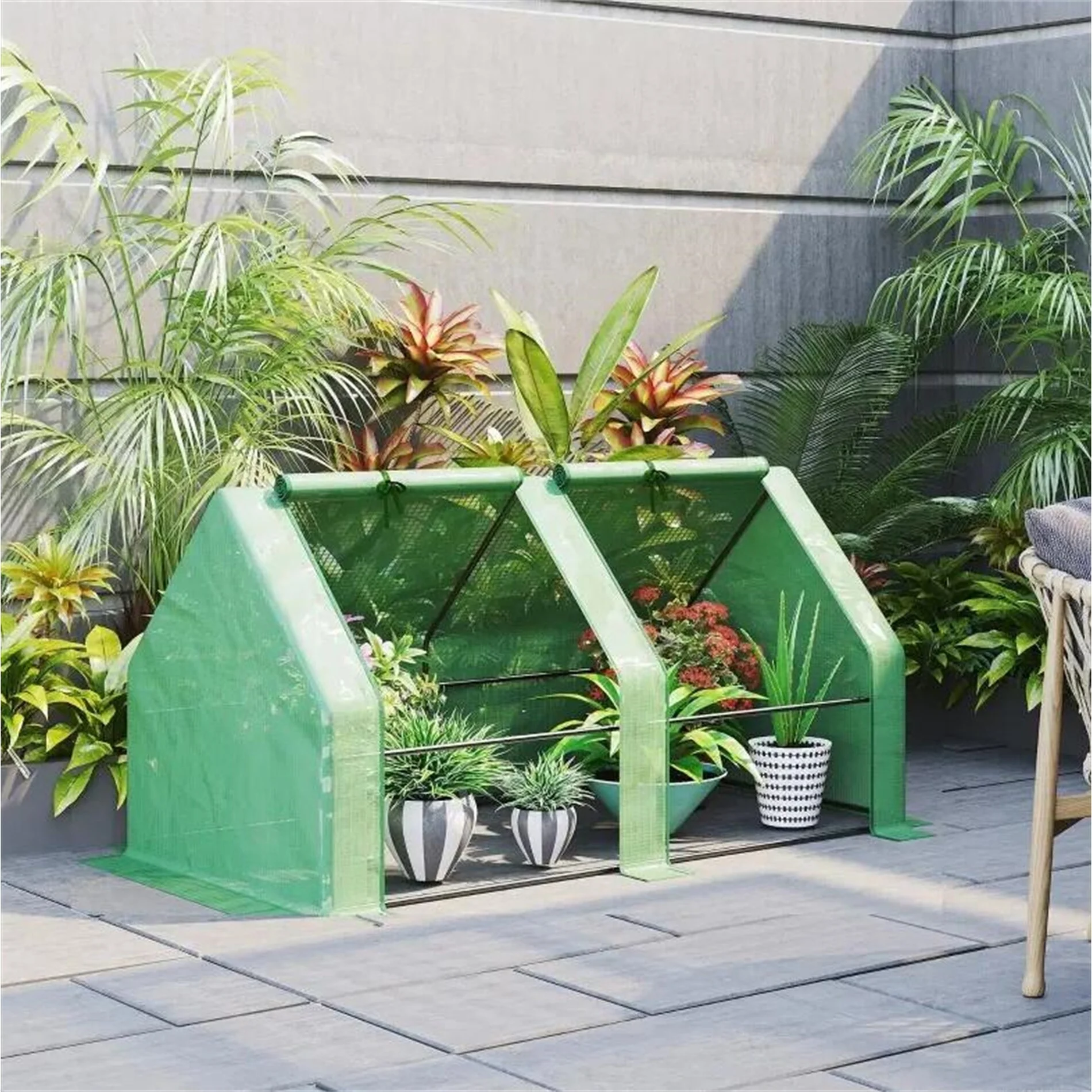 BESTCOSTY Portable Tunnel Greenhouse with Large Zipper Doors & Water/UV PE Cover - 6' x 3' x 3'