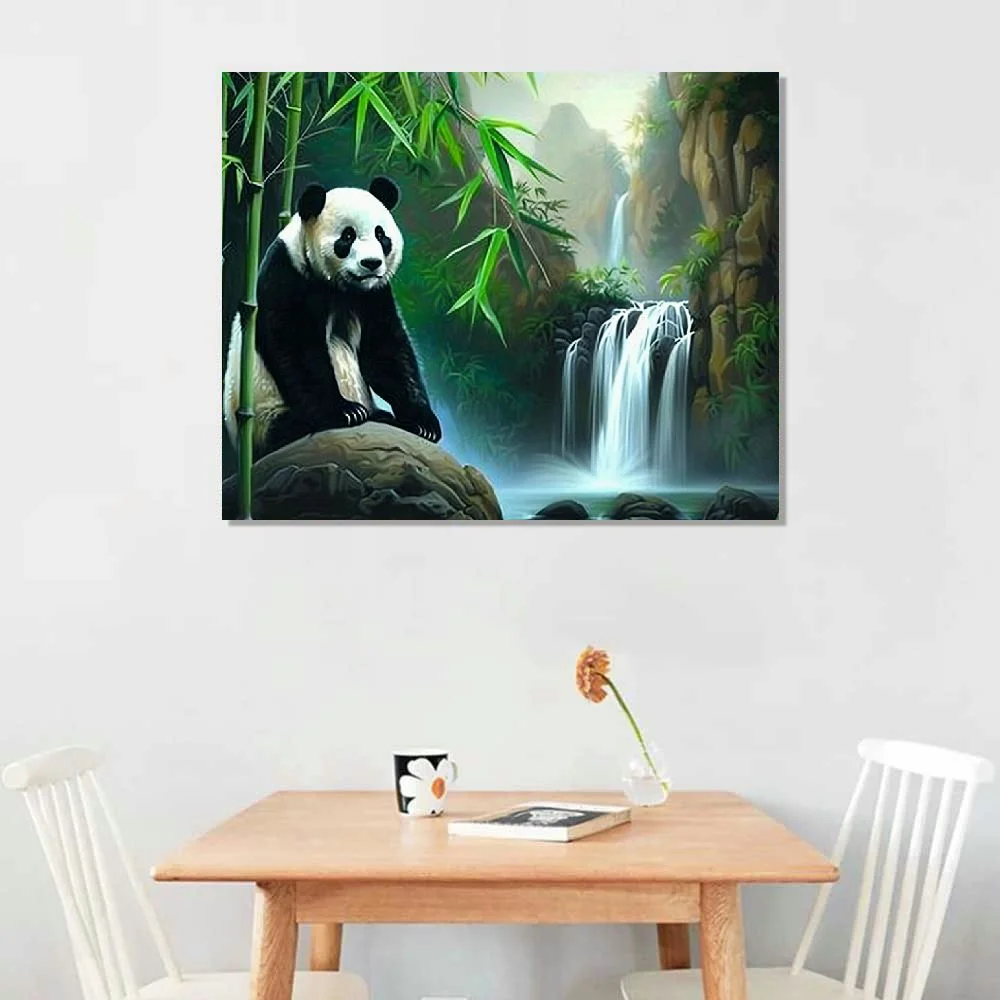 Nawypu  Panda Bamboo Waterfall 23 Canvas Art - Home Decor Wall Art Print Poster Painting Large