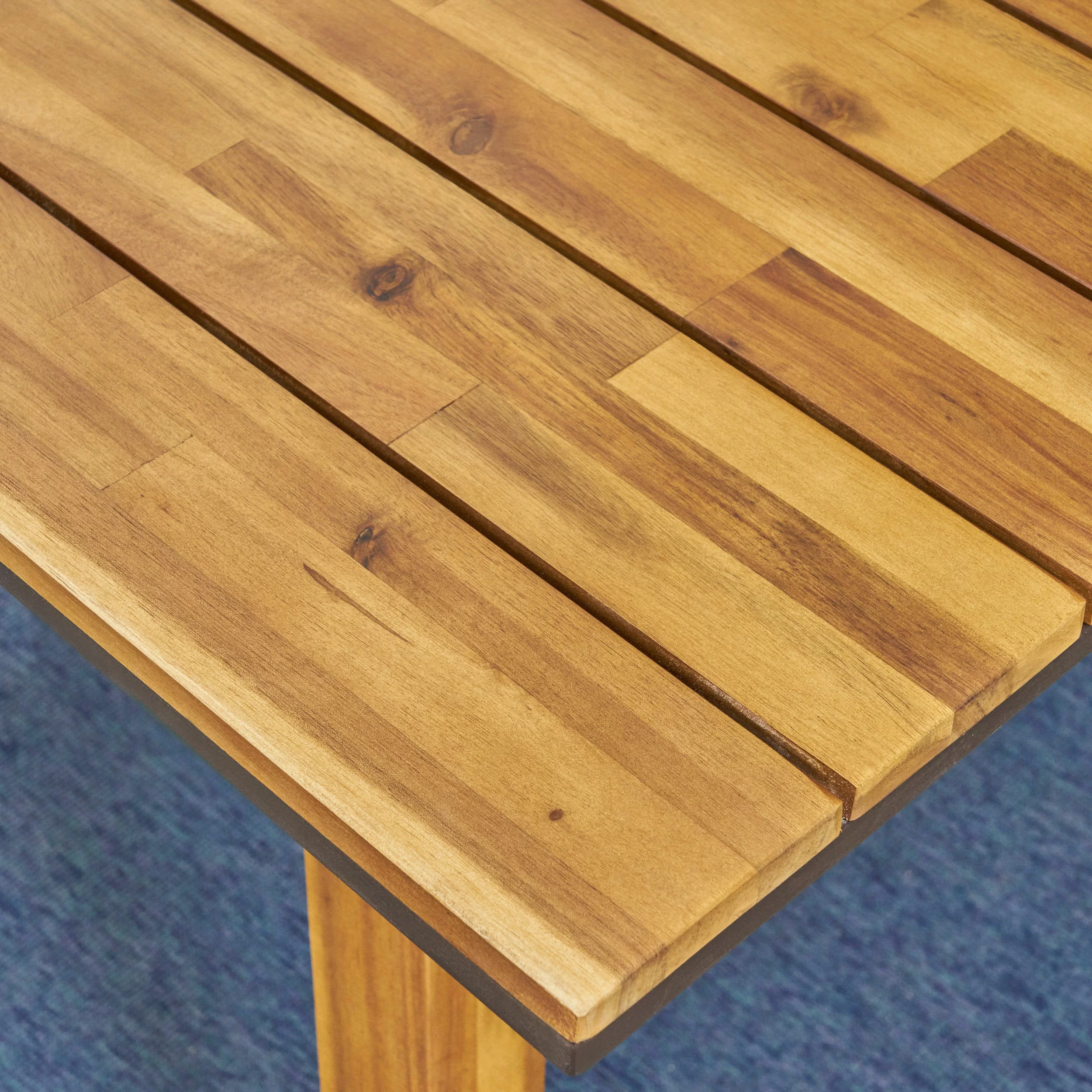 GDF Studio Salcedo Outdoor Wicker and Acacia Wood 7 Piece Stacking Dining Set, Teak and Multibrown