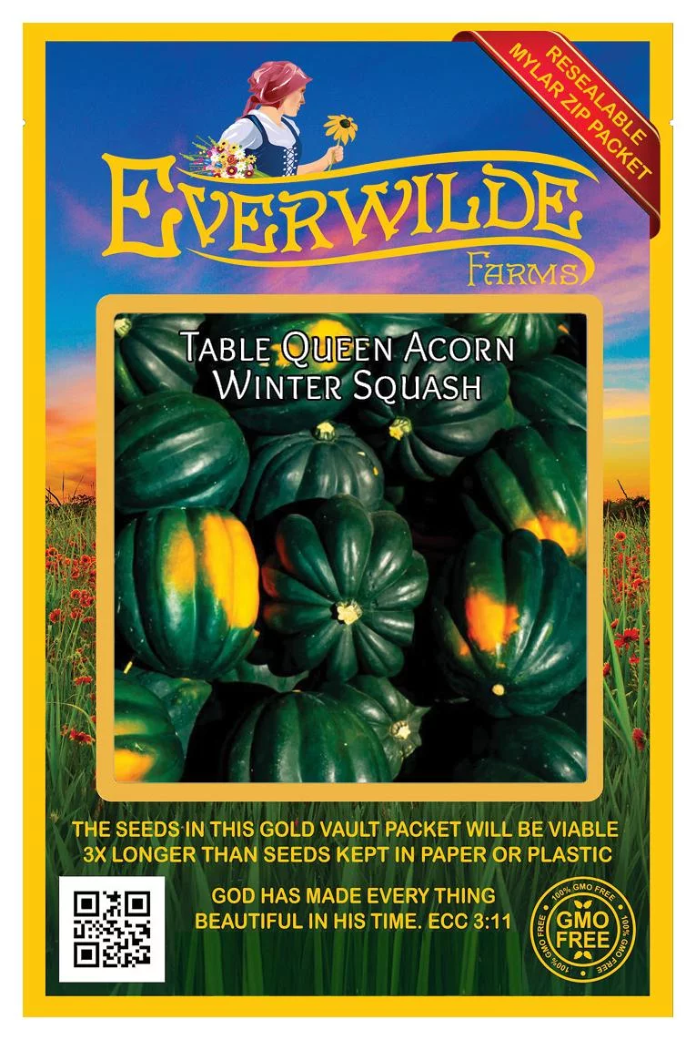 Everwilde Farms - 40 Table Queen Acorn Winter Squash Seeds - Gold Vault Jumbo Bulk Seed Packet