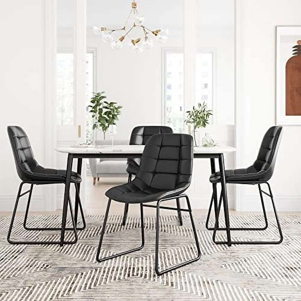 CHYRFCV Indoor/Outdoor Faux Tufted Leather Dining Chairs  Urban Armless Upholstered Checkered Pattern Leather and Metal Legs  for Kitchen Island  Restaurant  Coffee Shop  18" Set of 4