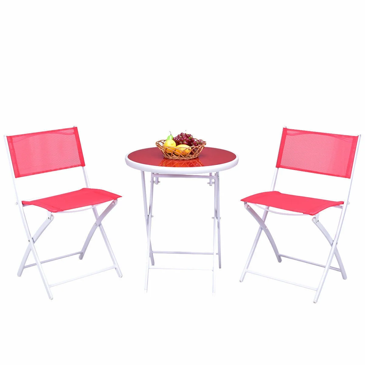 Costway 3 PCS Folding Bistro Table Chairs Set Backyard Patio Furniture Red