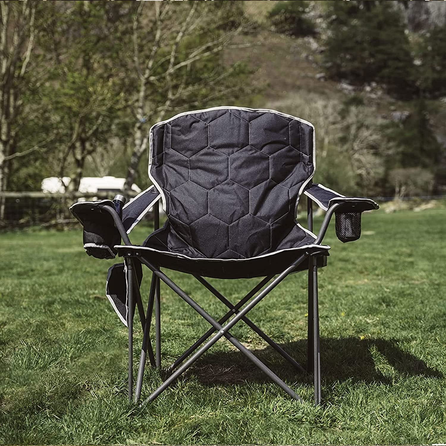 CHIDSL TUIONMJ XXL Oversized Camping Chair Heavy Duty 500 LBS for Big Tall People Above 6'4 Padded Portable Folding Sports Lawn Chairs with Armrest Cup Holder & Pocket for Outdoor