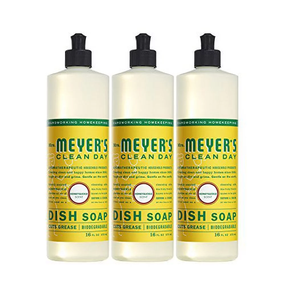 MRS. MEYER'S CLEAN DAY Liquid Dish Soap, Biodegradable Formula, Honeysuckle, 16 fl. oz - Pack of 3 Dish Soap 16 Fl Oz (Pack of 3)