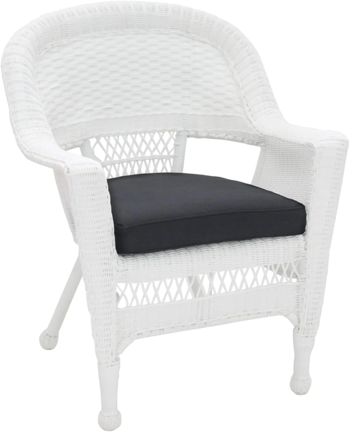 Wicker Chair With Black Cushion, Set Of 2, White/W00206-