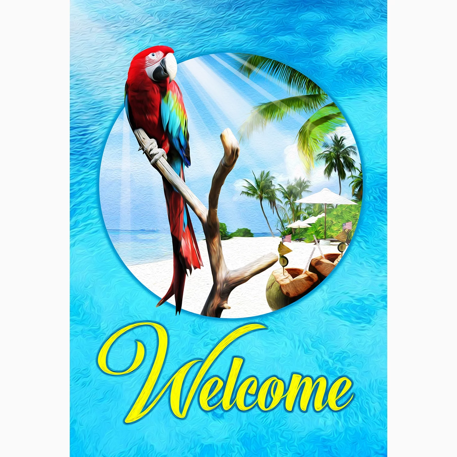 America Forever Tropical Welcome Summer Beach Parrot Garden Flag 12.5 x 18 inches Macaw Paradise Palm Tree Drink Nautical Double Sided Seasonal Yard Outdoor Decorative Coastal Flag