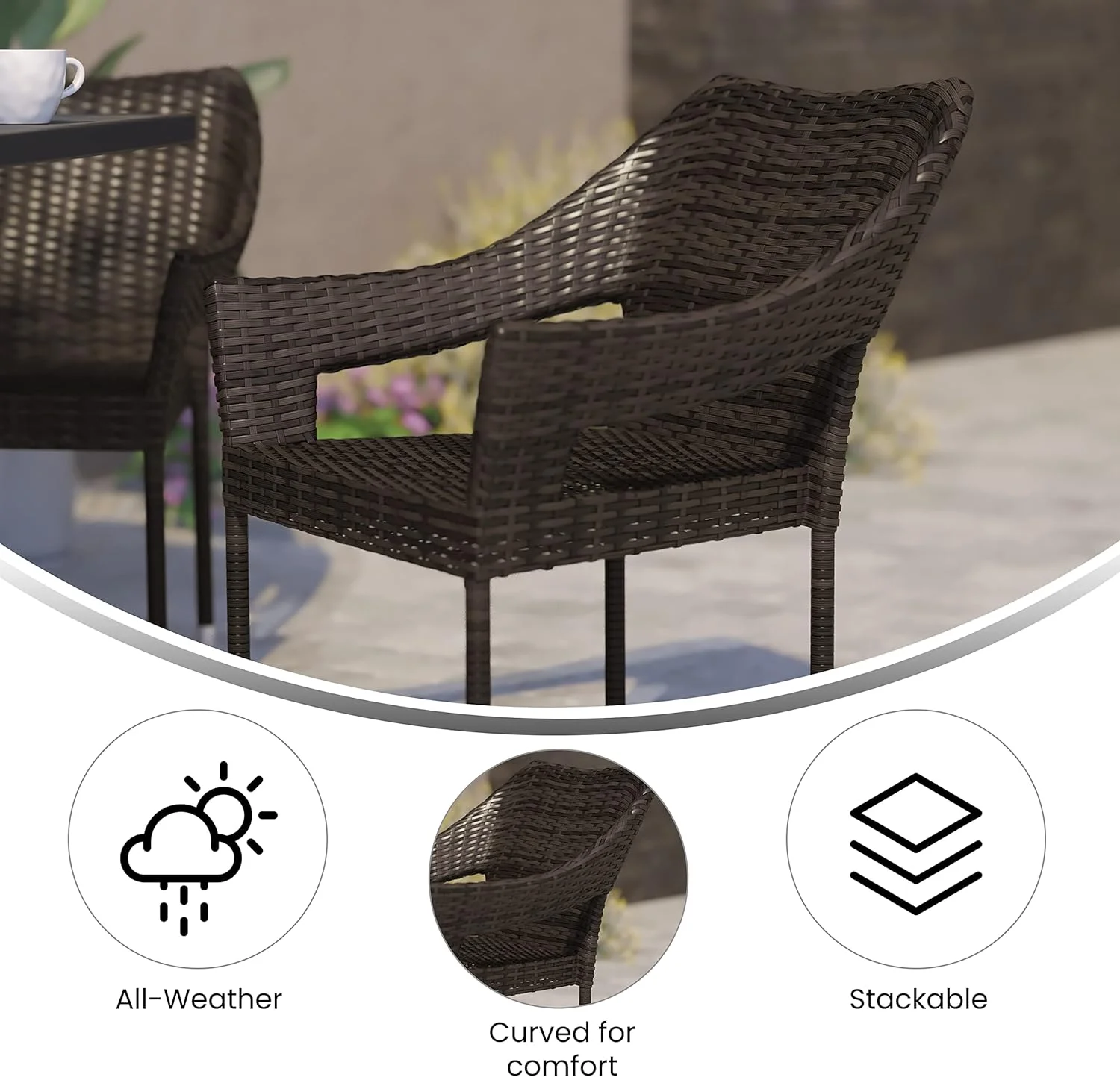 Grade Patio Chair, All Weather PE Rattan Wicker Stacking Patio Dining Chair, Espresso