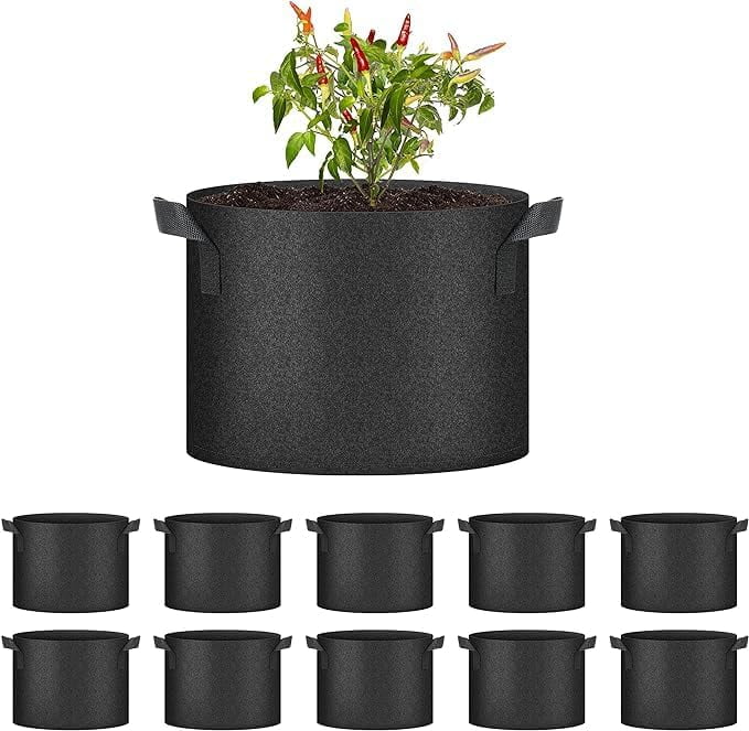 HONGVILLE 10-Pack Plant Grow Bags Fabric Pots with Handles Black Color