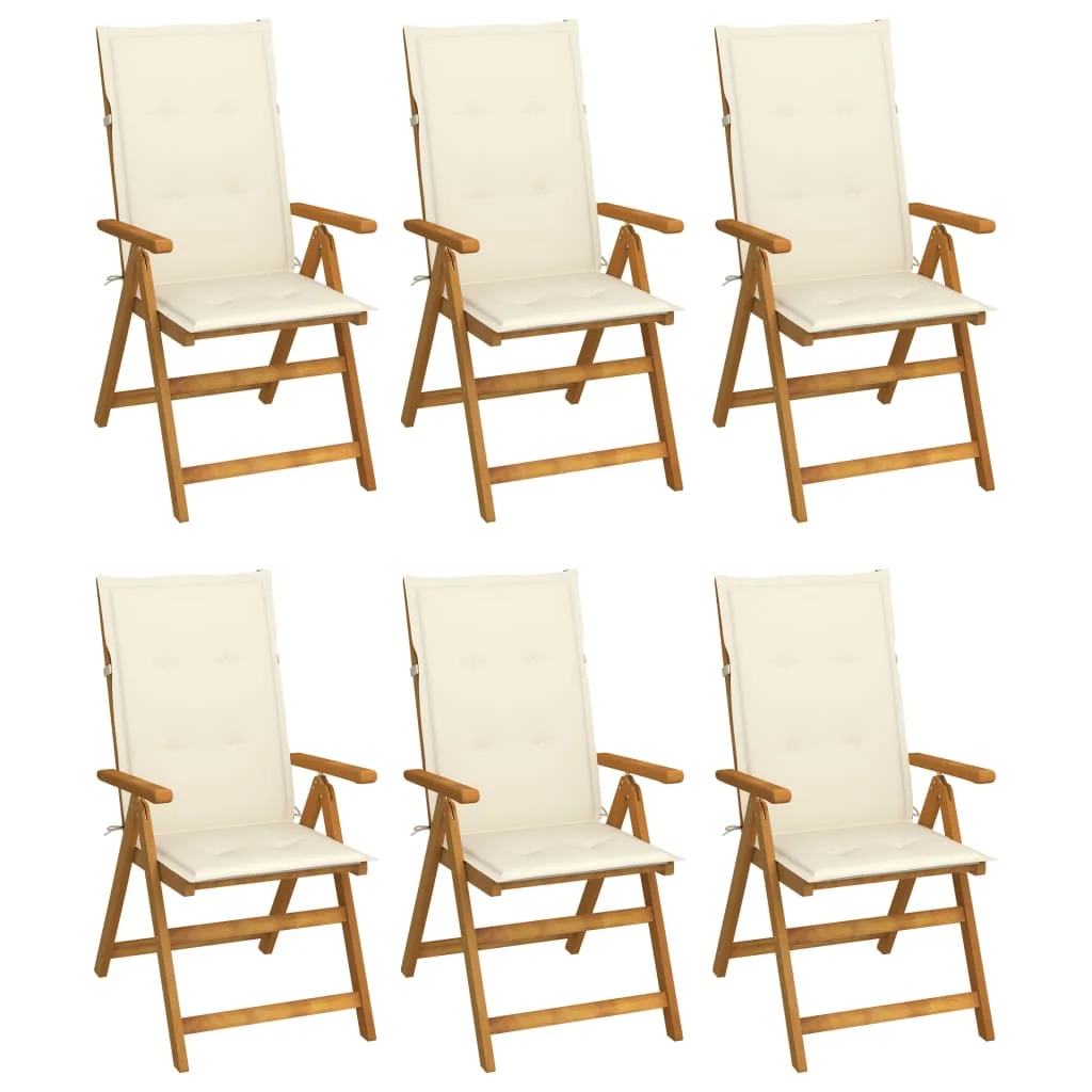 Folding Patio Chairs 6 pcs with Cushions Solid Acacia Wood