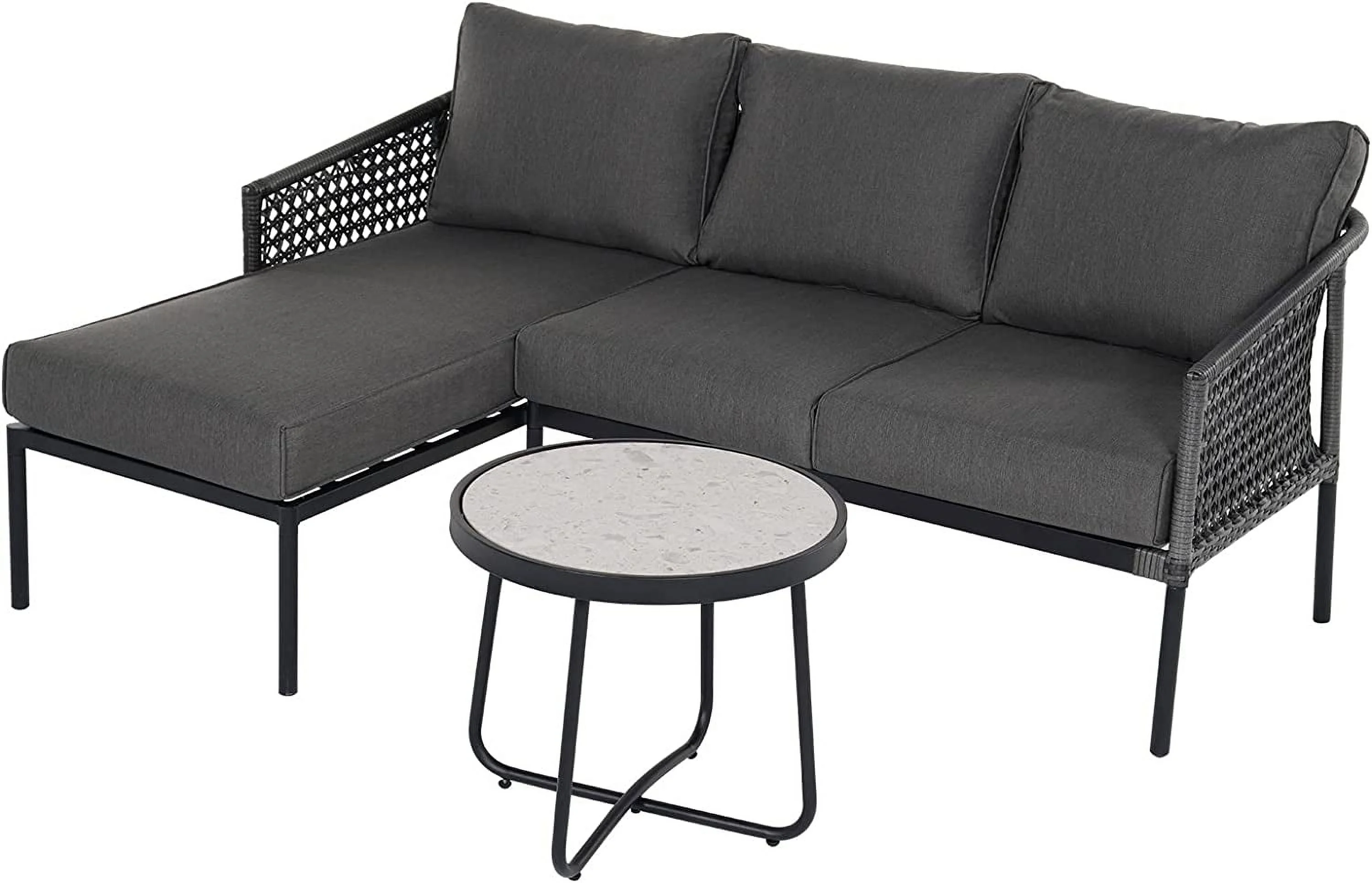 Outdoor  3 Pieces Set  All-Weather Wicker Conversation Set for Patio Garden Backyard with Olefin Cushions  Detachable Lounger and Coffee Table (3 Pieces L-Shaped Sofa Set)