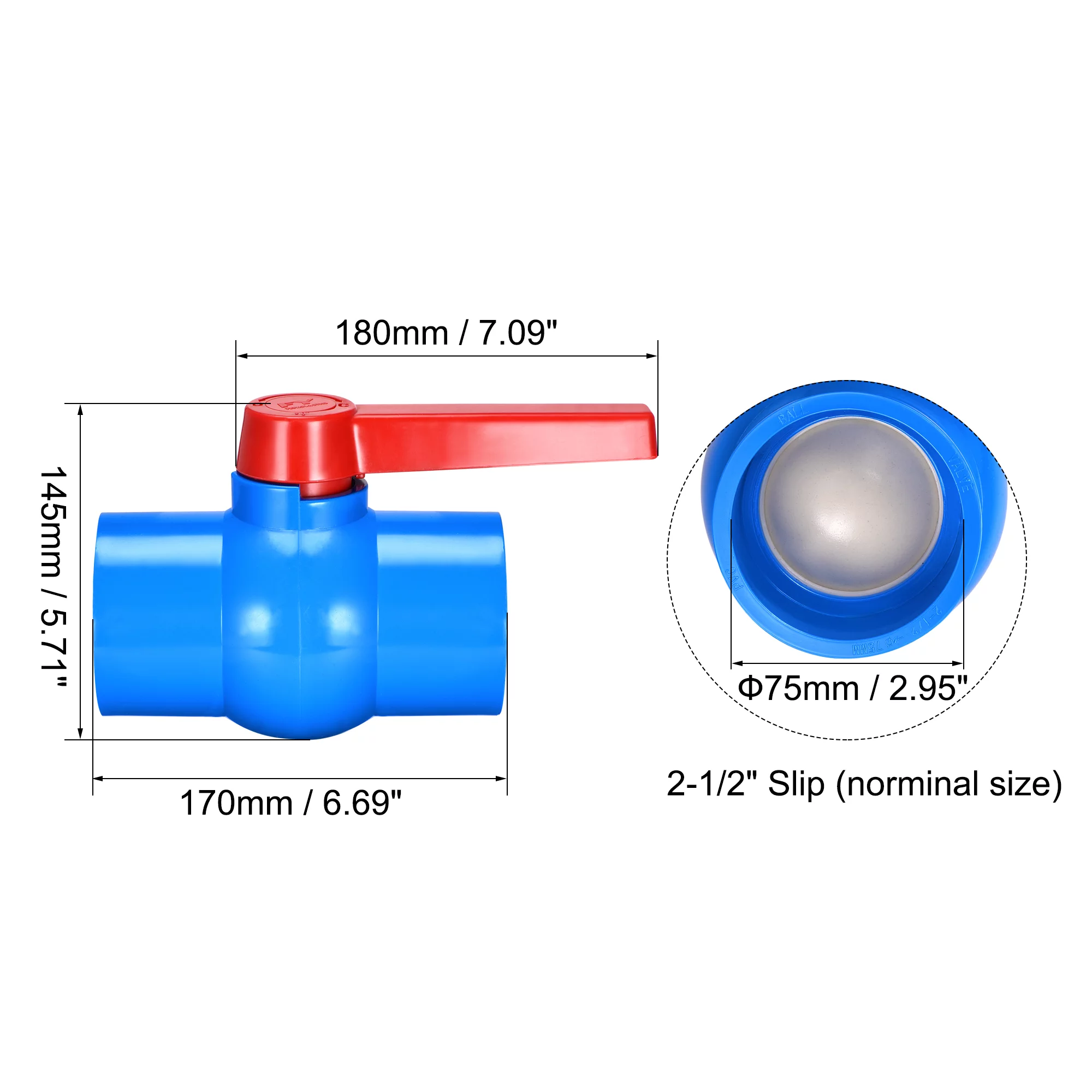 Ball Valve, 75mm ID , PVC Socket End Valve for Aquarium Setup, Sump Pump, Pool, Garden Sprinkler Blue Red
