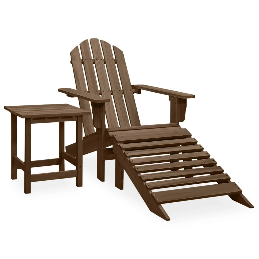 Suzicca Patio Adirondack Chair with Ottoman&Table Solid Fir Wood Brown
