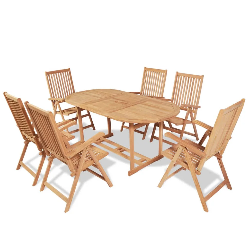 moobody 7 Piece Patio Dining Set with Folding Chairs Solid Teak Wood