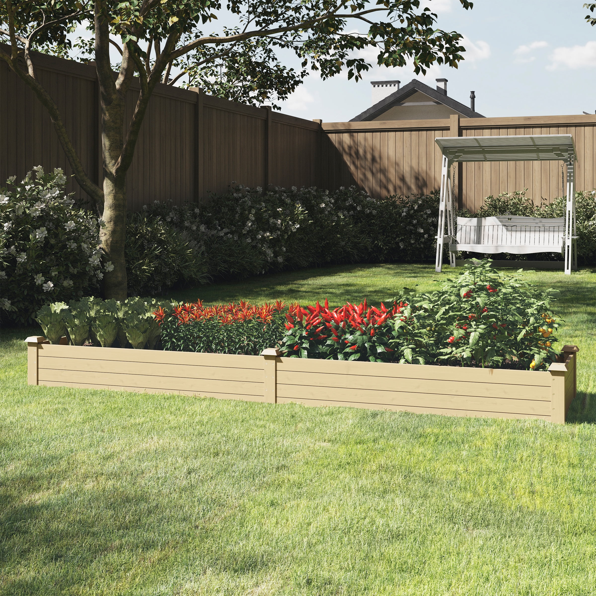 Home-Complete Raised Garden Bed - 8ftx2ft Wood Planter Box with Open Bottom