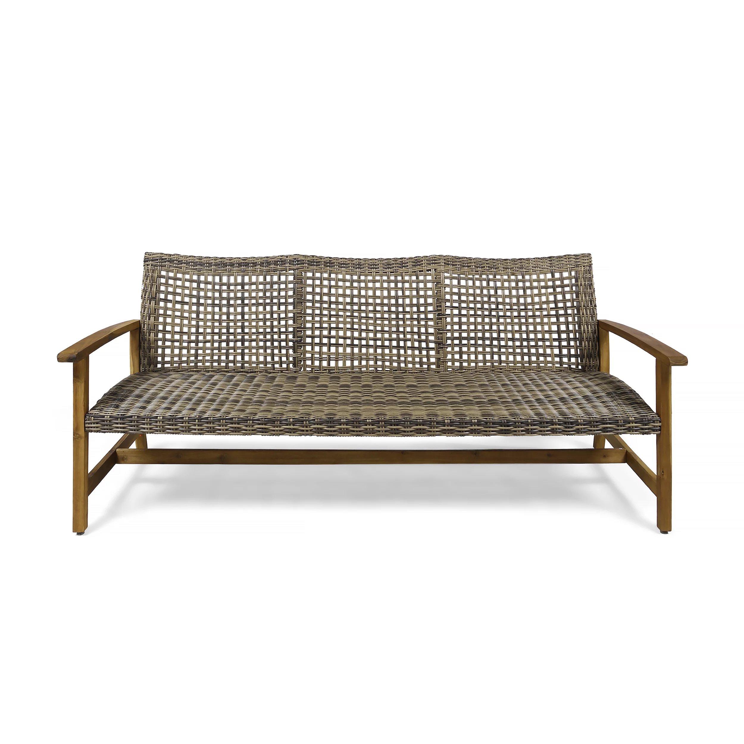 Camdyn Outdoor Wood and Wicker Sofa, Gray, Natural Stained