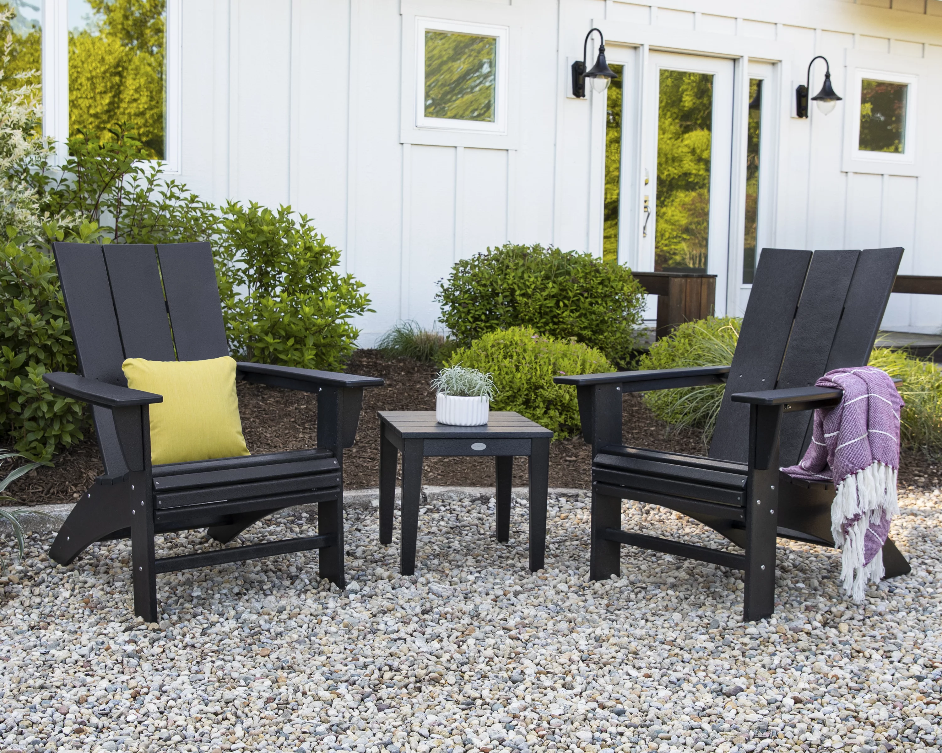 POLYWOOD Modern 3-Piece Curveback Adirondack Set in Mahogany